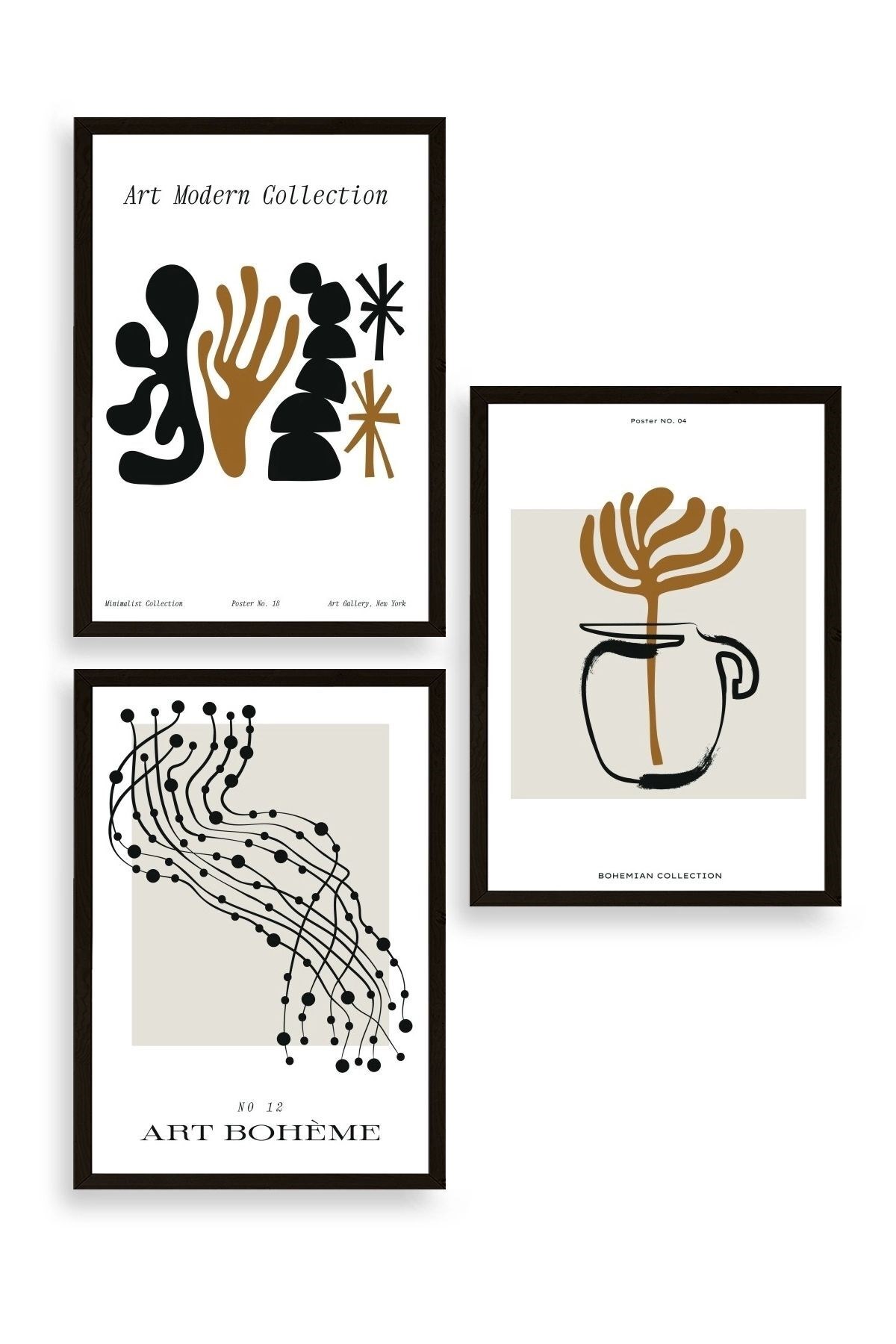 Modern Üçlü Ahşap Çerçeveli Tablo 40 x 60