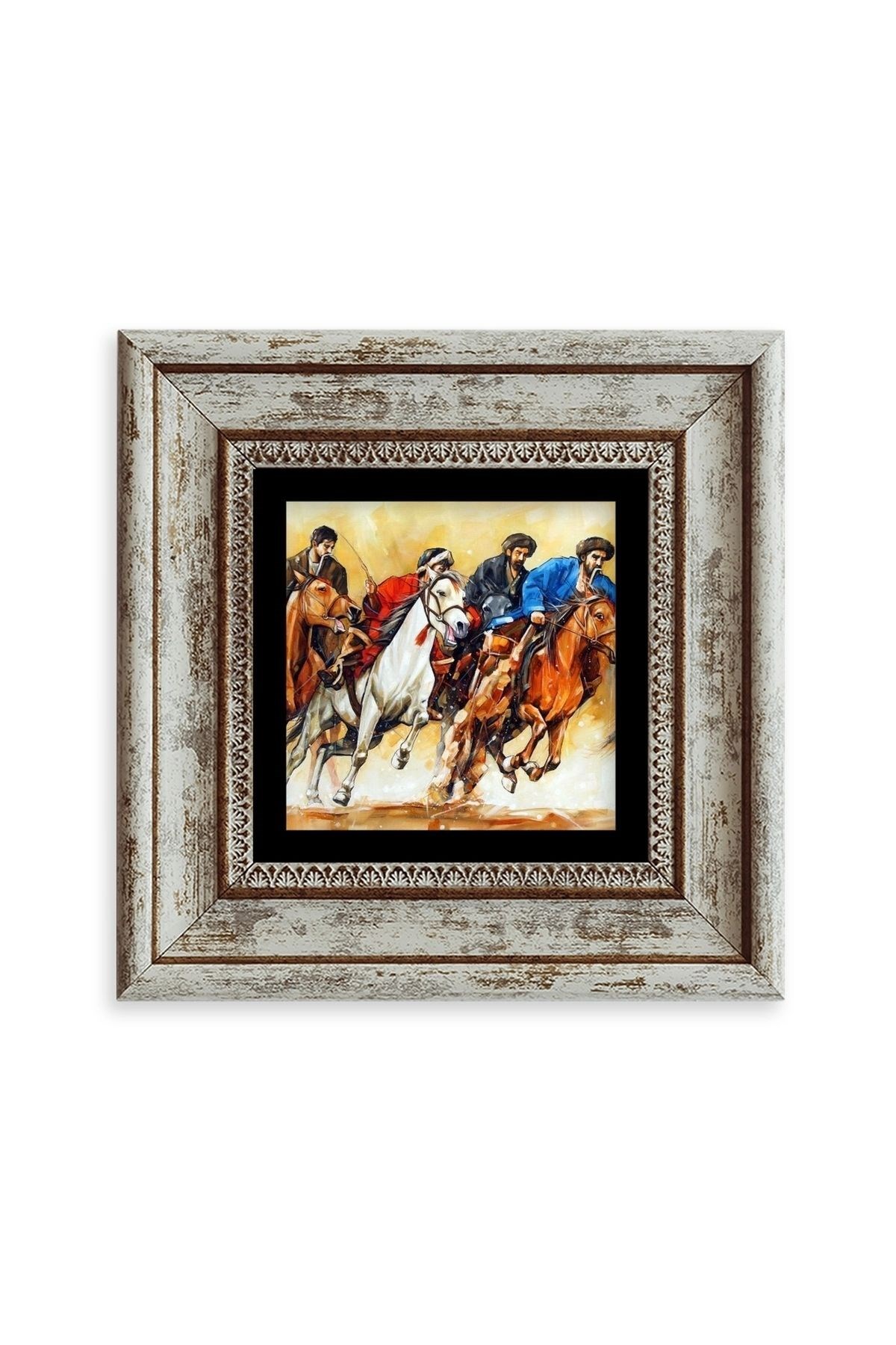 Koşan Atlar Yağlı Boya Çerçeveli Taş Tablo 20 cm
