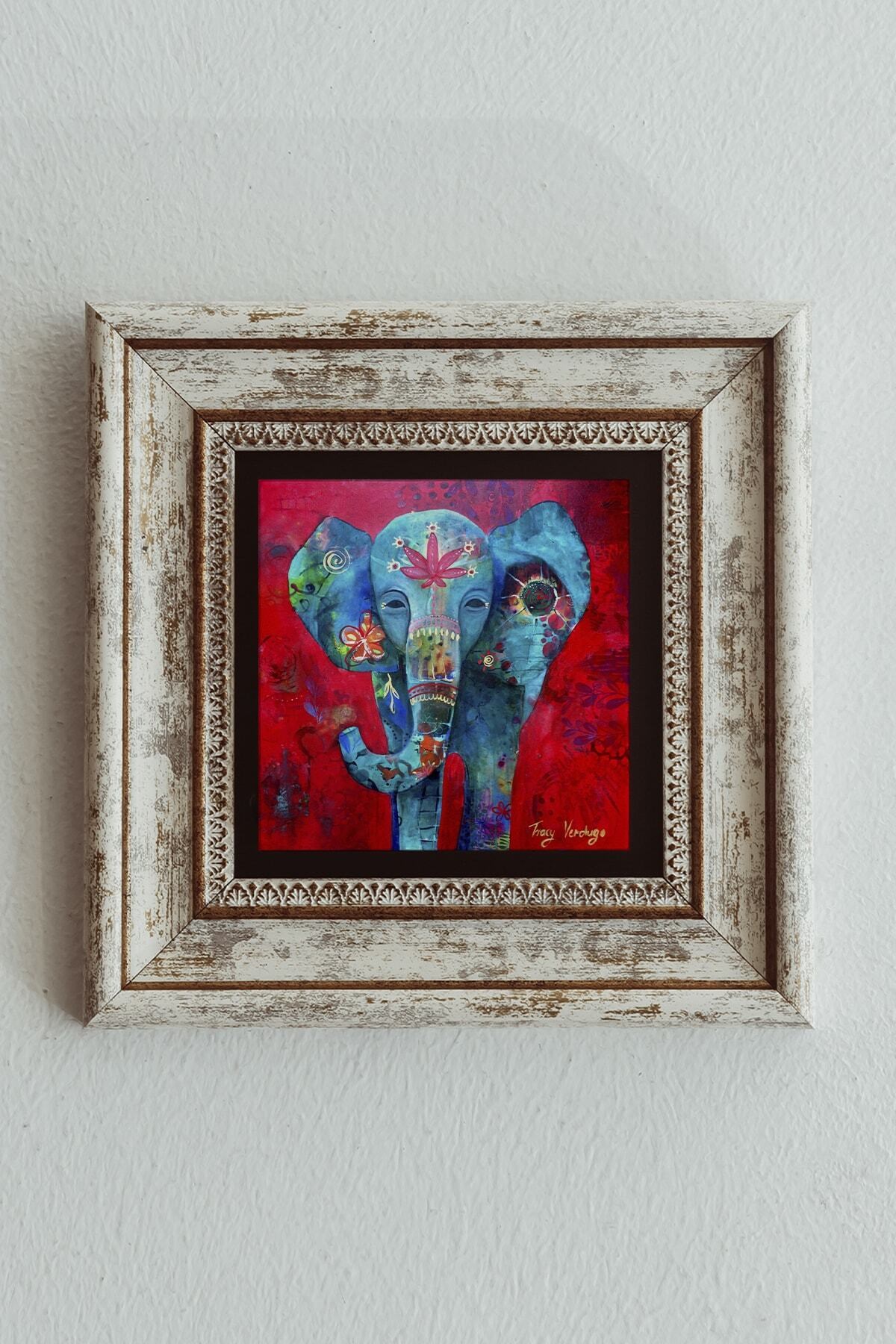 Fil Tasarımlı Çerçeveli Taş Tablo , Çerçeveli Taş Duvar Dekoru 20 cm