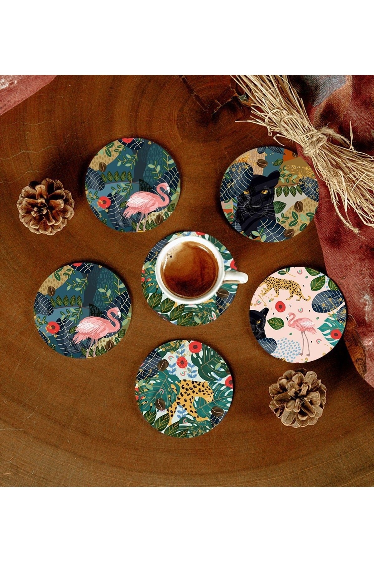 6 Adet Desenli Mdf Bardak Altlığı