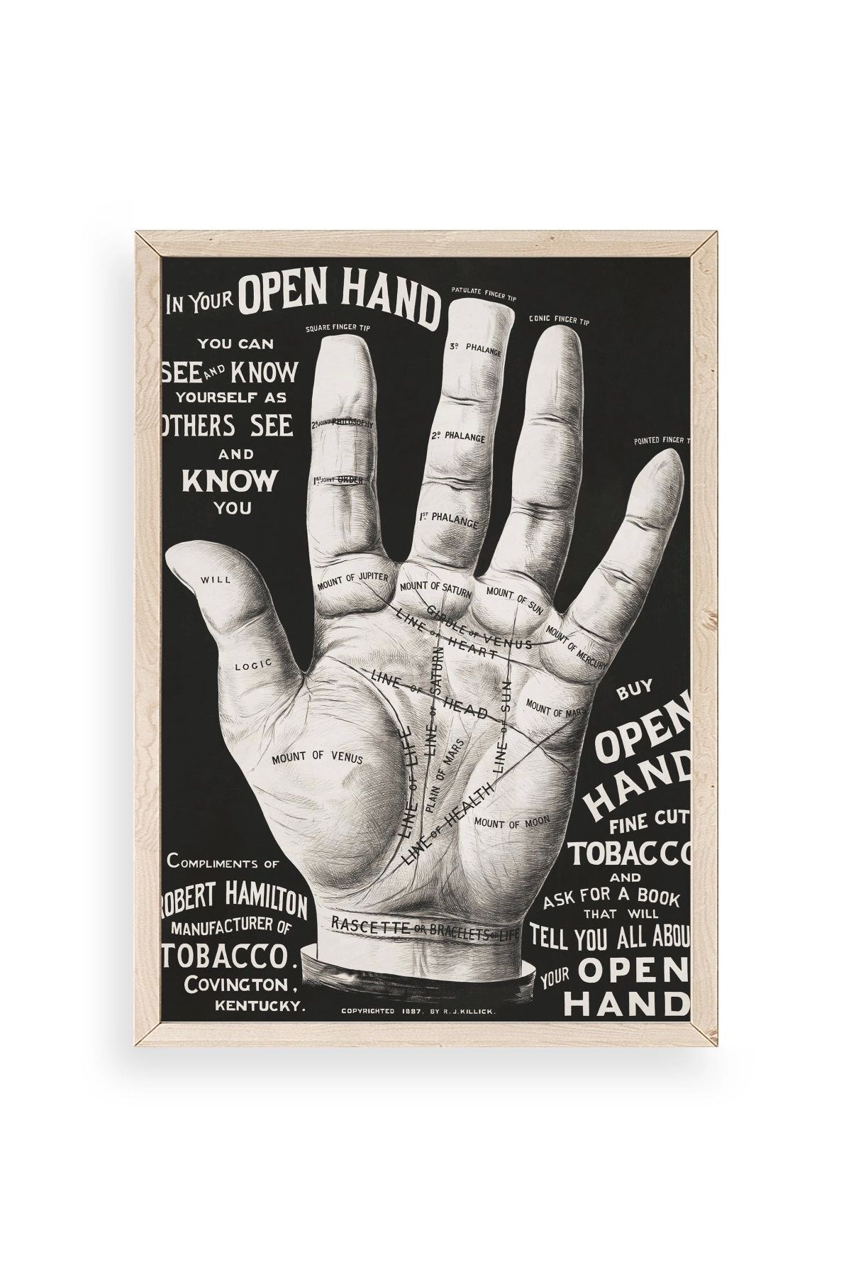 Avuç Okuma Rehberi Ahşap Çerçeveli Tablo 50 x 70