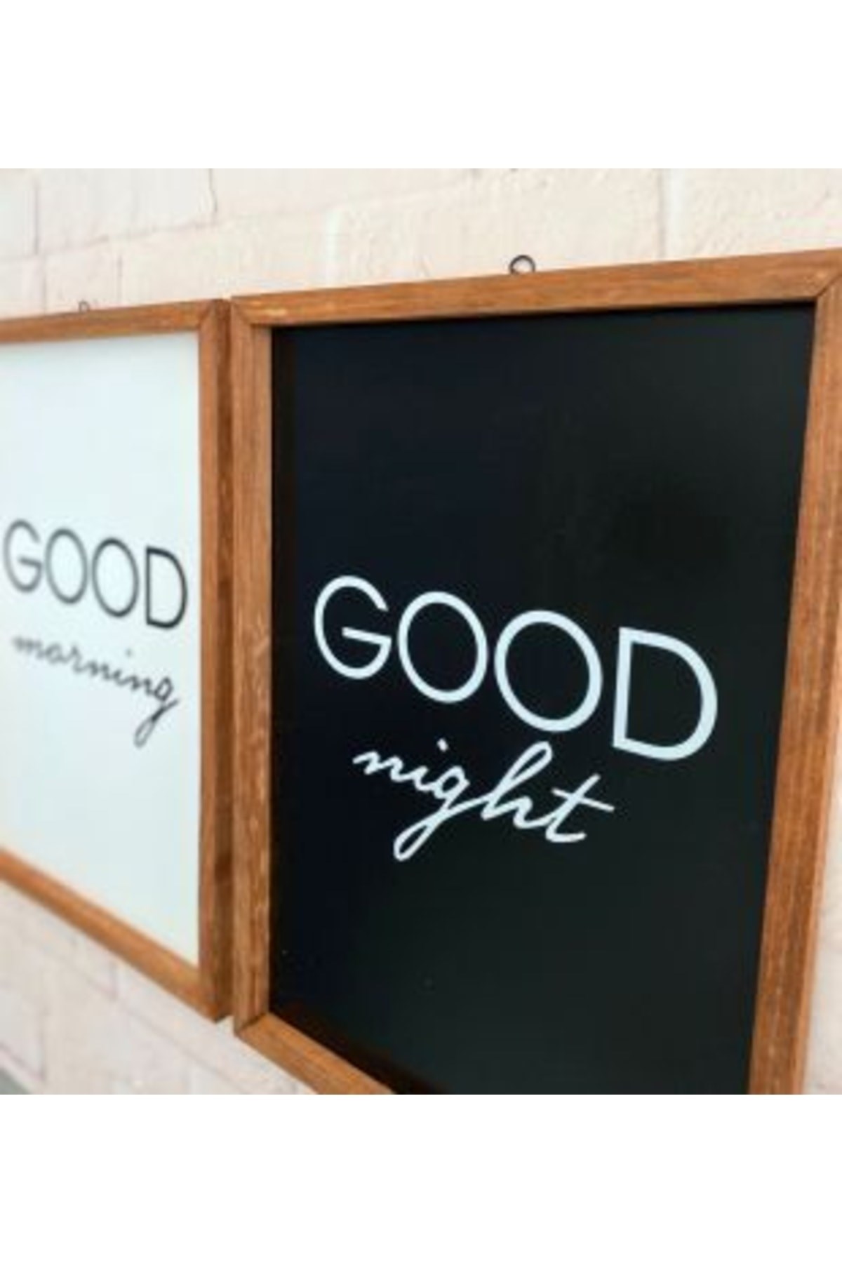 Yatak Odası Good Morning Good Night Ahşap Çerçeve Set 30 x 42