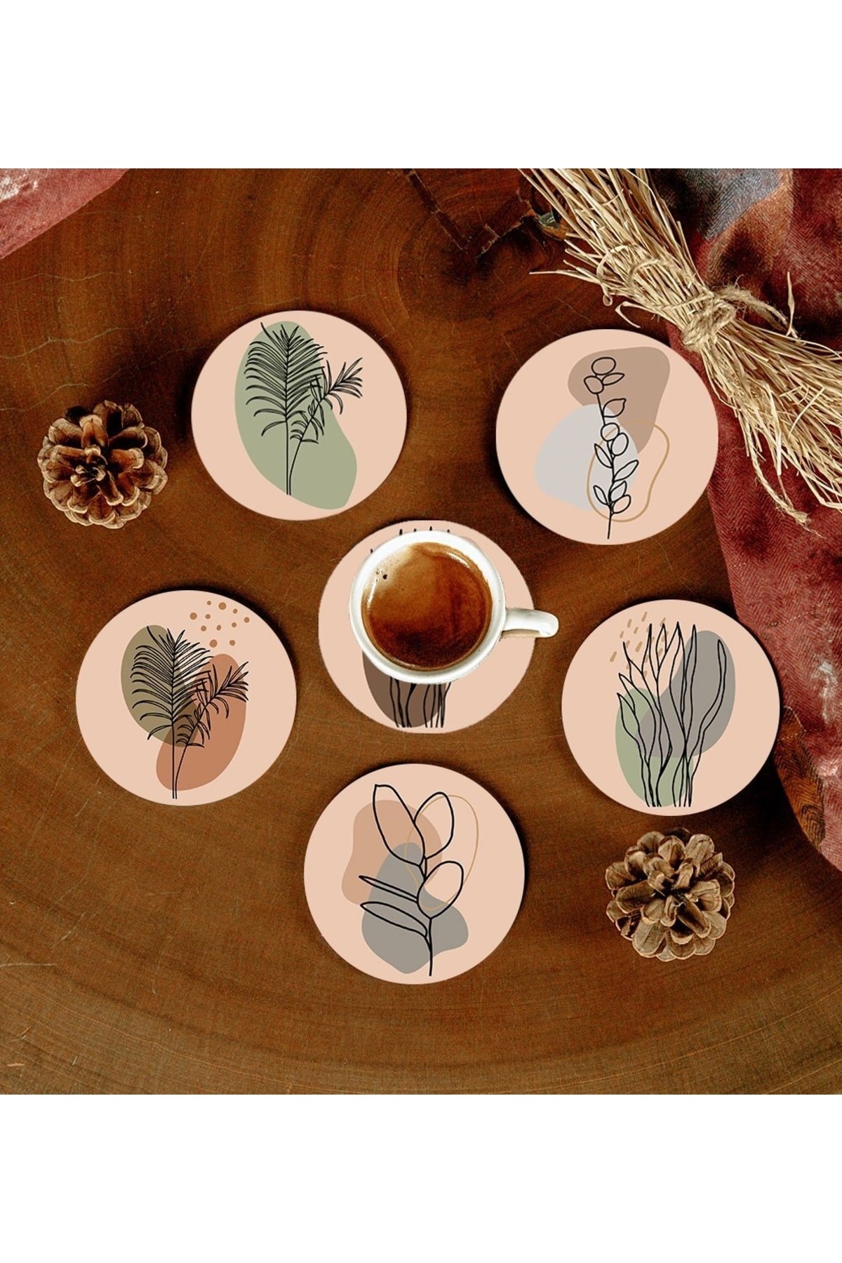 6 Adet Desenli Mdf Bardak Altlığı