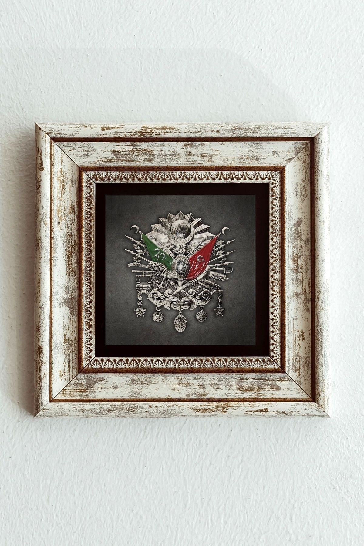 Osmanlı Tuğrası Çerçeveli Taş Tablo , Çerçeveli Taş Duvar Dekoru-enkcrcvtbl-00172 20 cm