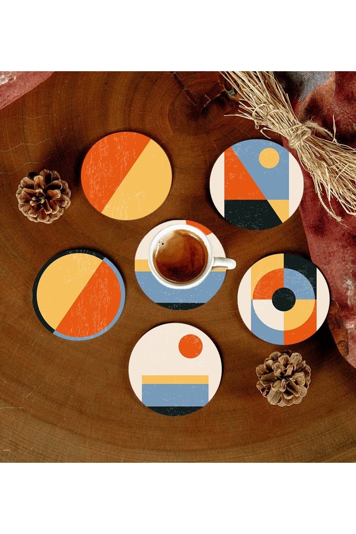 6 Adet Desenli Mdf Bardak Altlığı