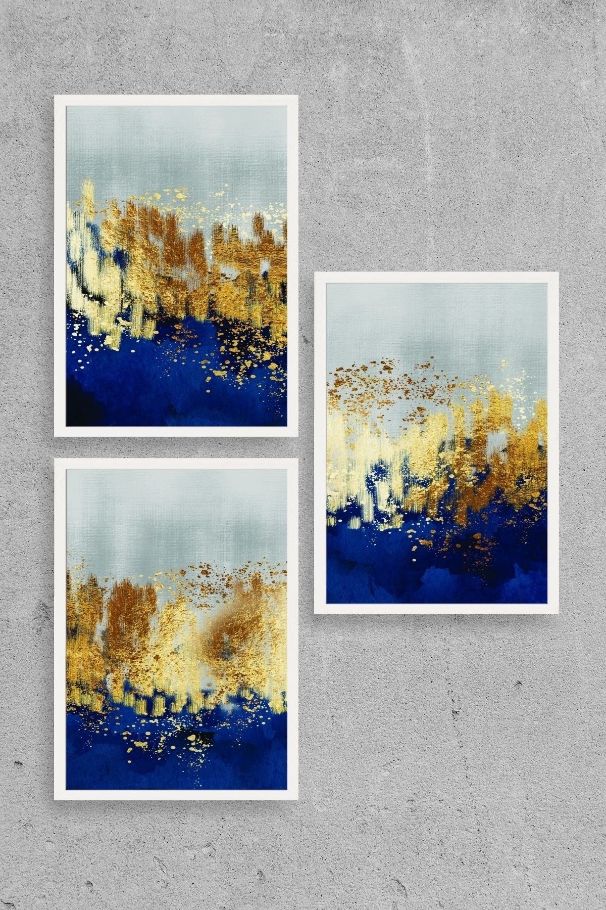 Soyut Üçlü Ahşap Çerçeveli Tablo 23 x 30