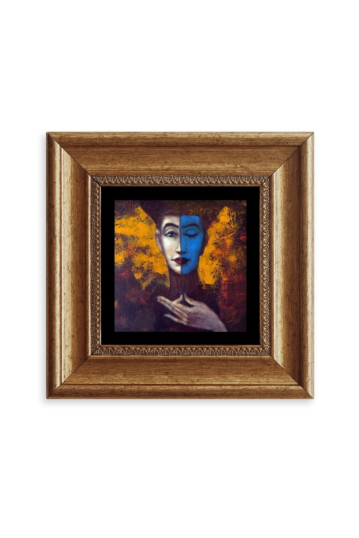 İki Ruh Hali Kadın Çerçeveli Taş Tablo 20 cm