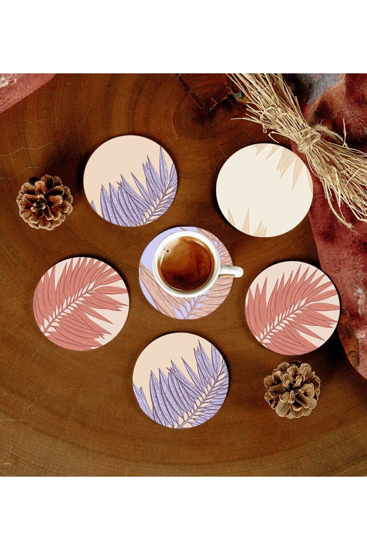 6 Adet Desenli Mdf Bardak Altlığı