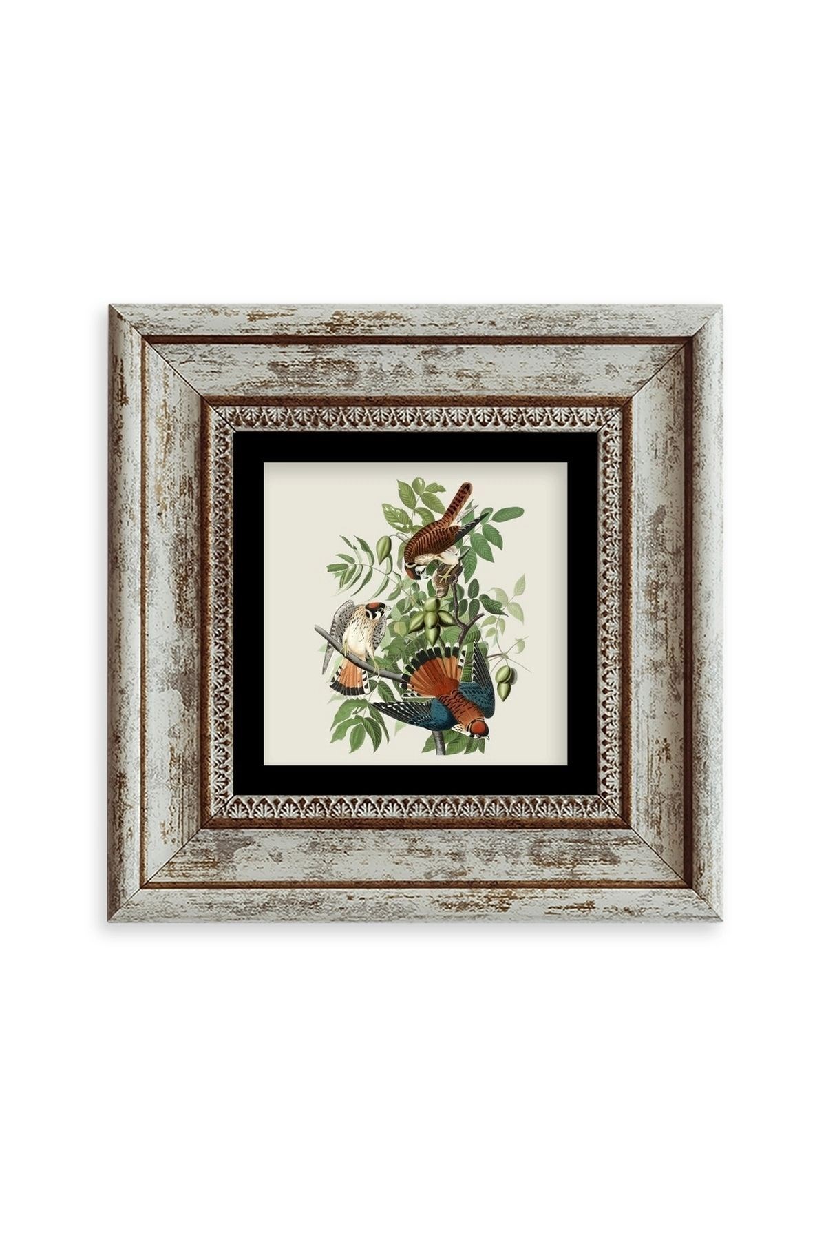 Kuş ve Yapraklar Çerçeveli Taş Tablo 20 cm