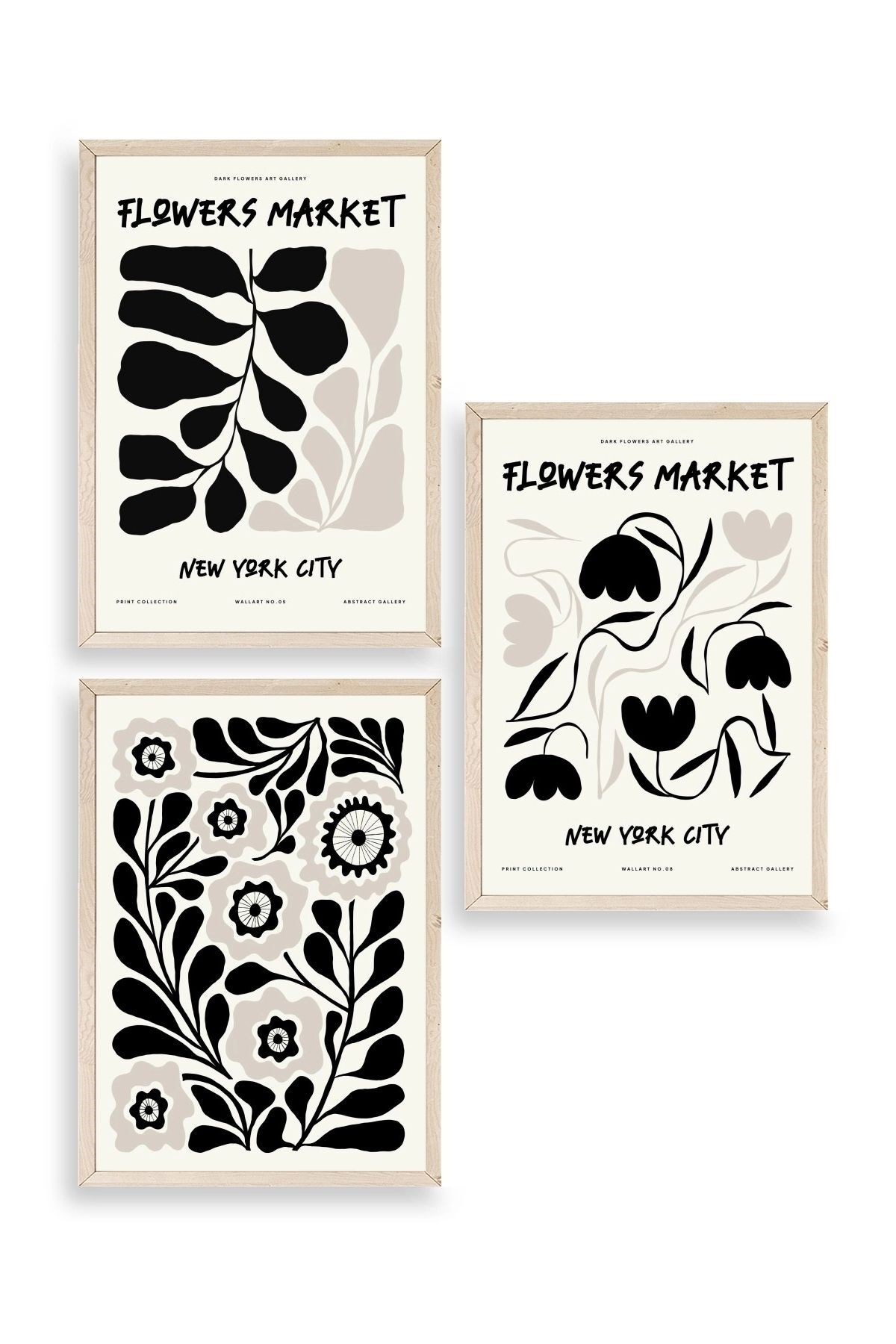 Flower Market Üçlü Ahşap Çerçeveli Tablo 23 x 30