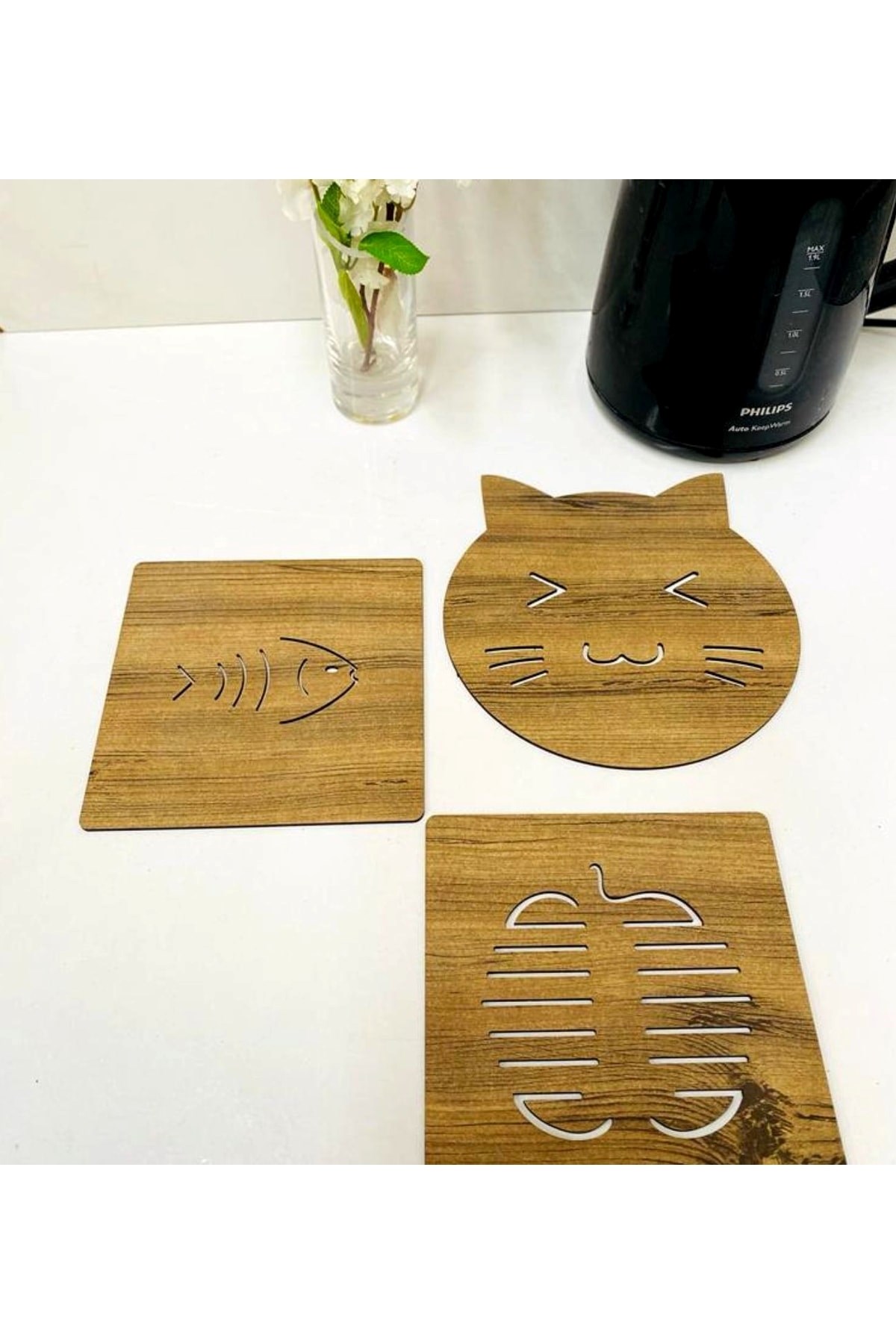 3'lü Ahşap Tencere Tava Çaydanlık Altlığı Nihale Seti