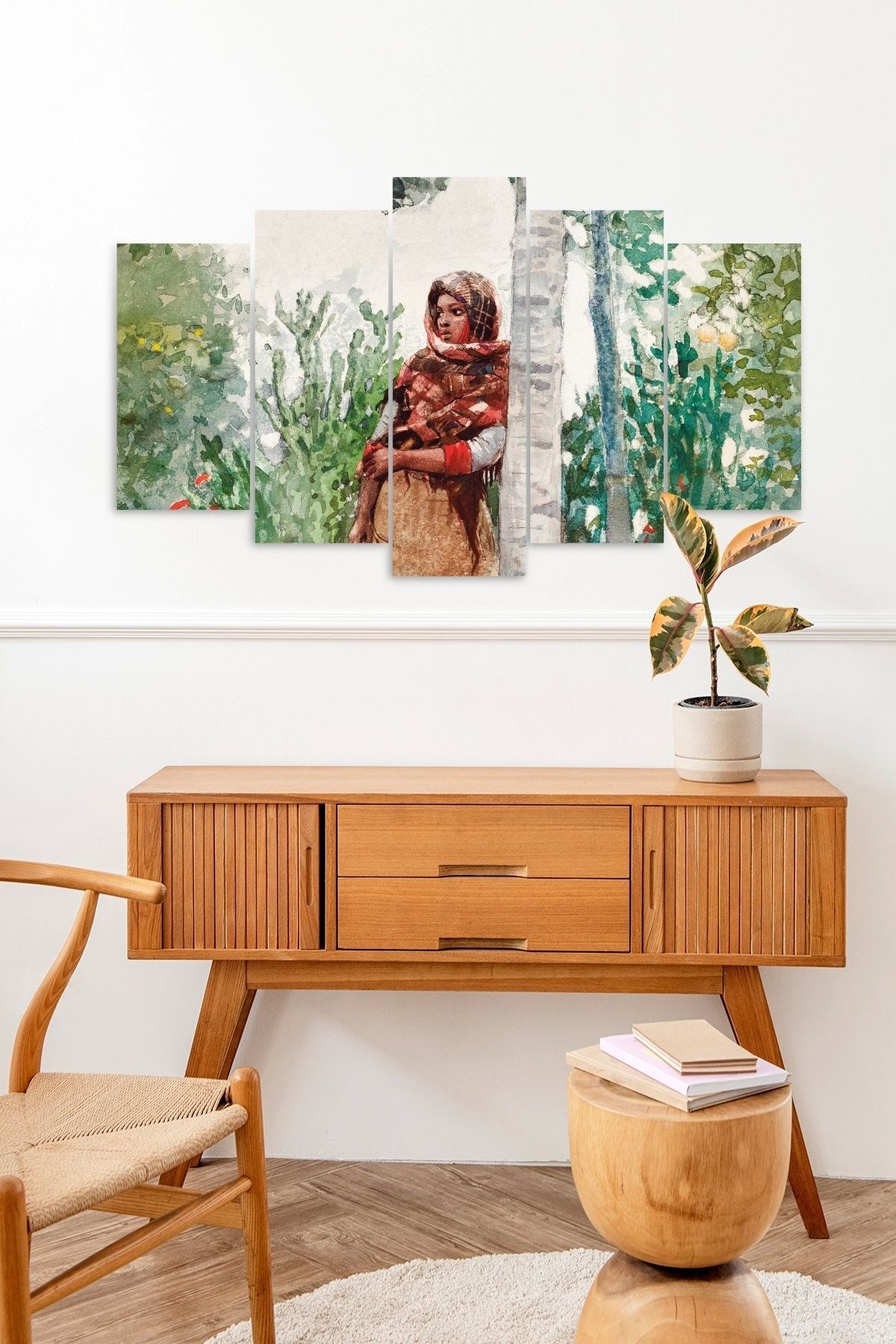 Kadın Manzarası 5 Parçalı Mdf Tablo 60 x 100