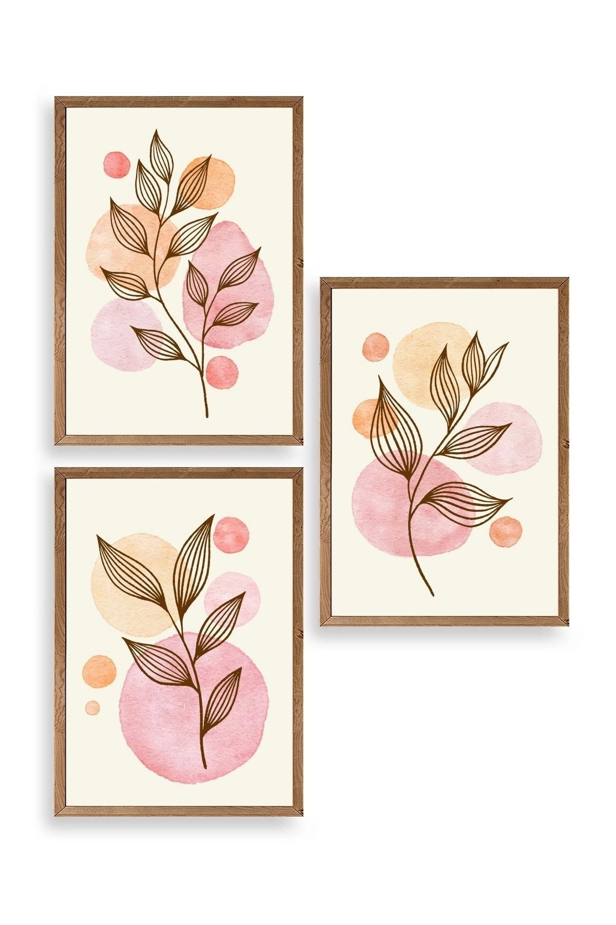 Çiçek Desenli Üçlü Ahşap Çerçeveli Tablo 17 x 23