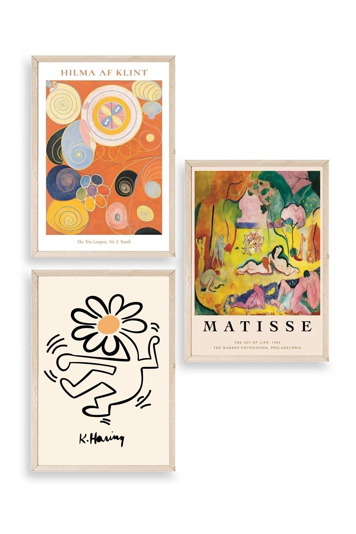 Ünlü Tablolar Üçlü Ahşap Çerçeveli Tablo 30 x 40