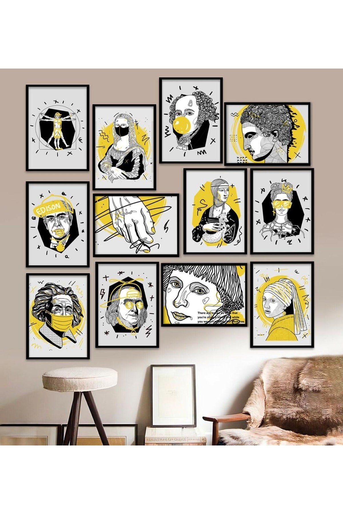 12 Parça Çerçeve Görünümlü Mdf Tablo Seti 15 x 20