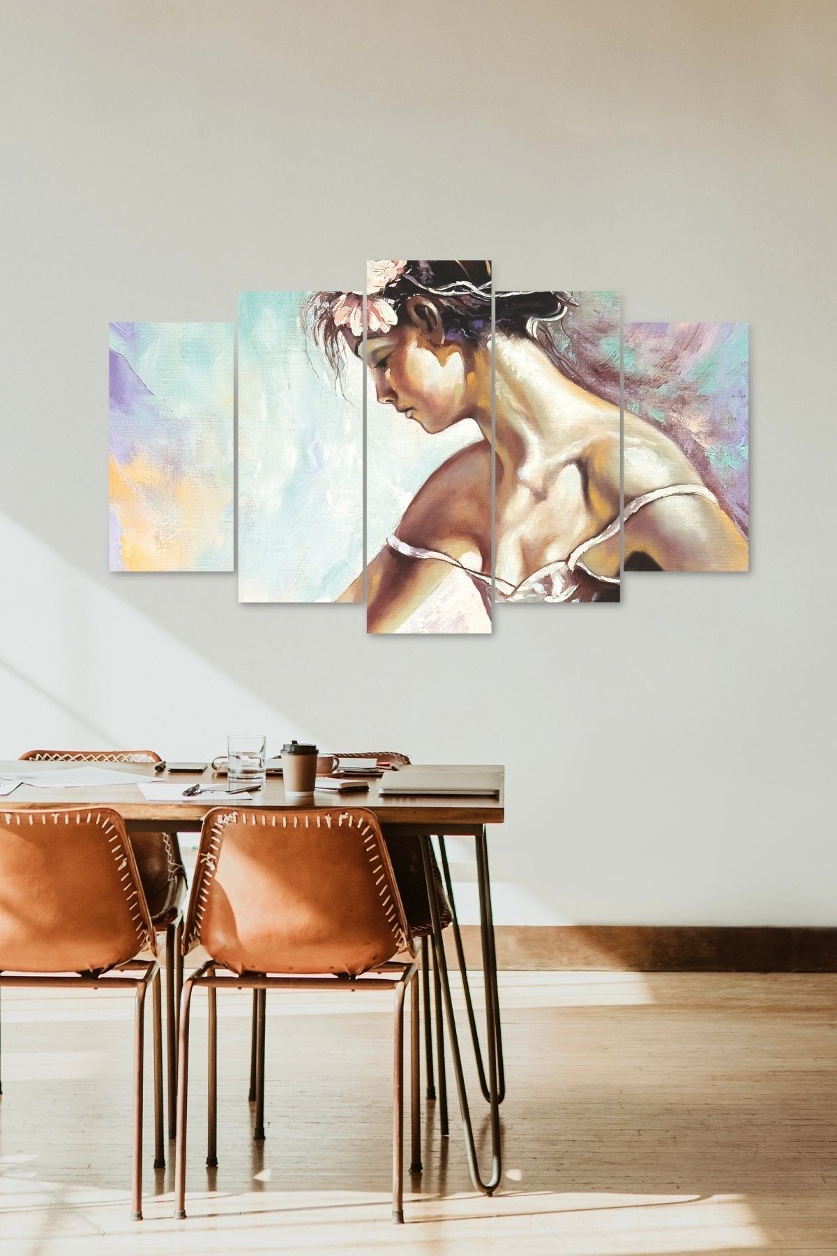 Kadın Hüzün 5 Parçalı Mdf Tablo 60 x 100