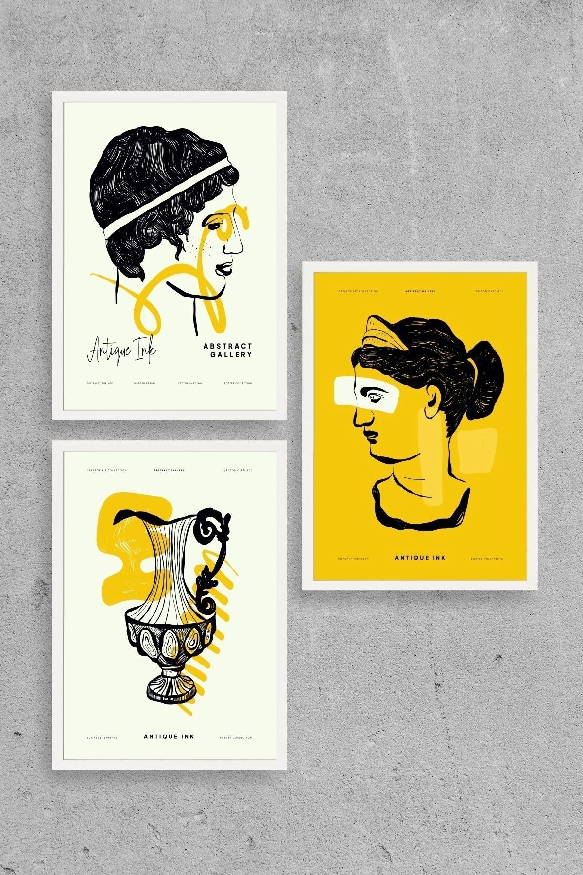 Soyut Üçlü Ahşap Çerçeveli Tablo 50 x 70