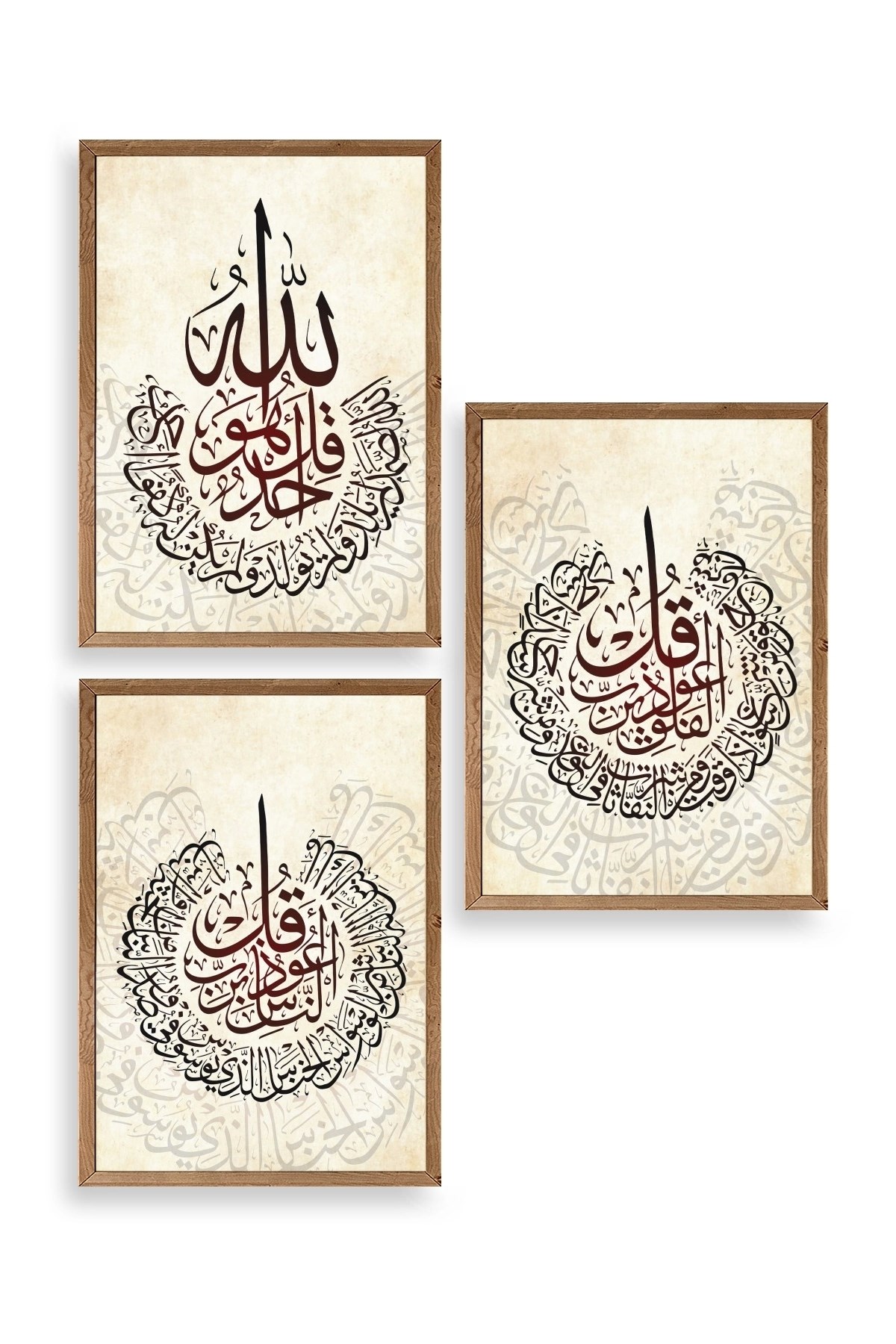 Hat Sanatı Üçlü Ahşap Çerçeveli Tablo 30 x 42