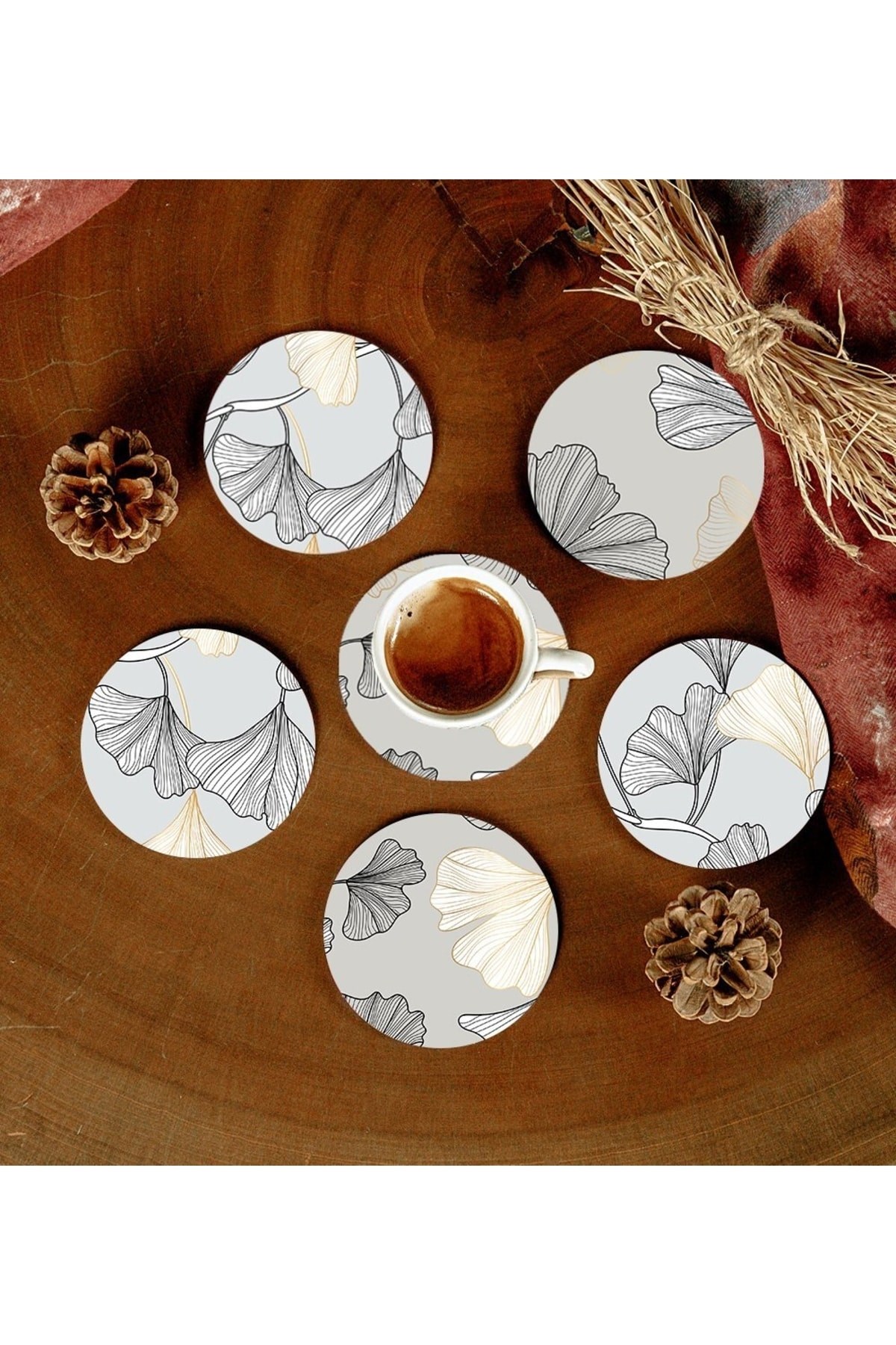 6 Adet Desenli Mdf Bardak Altlığı