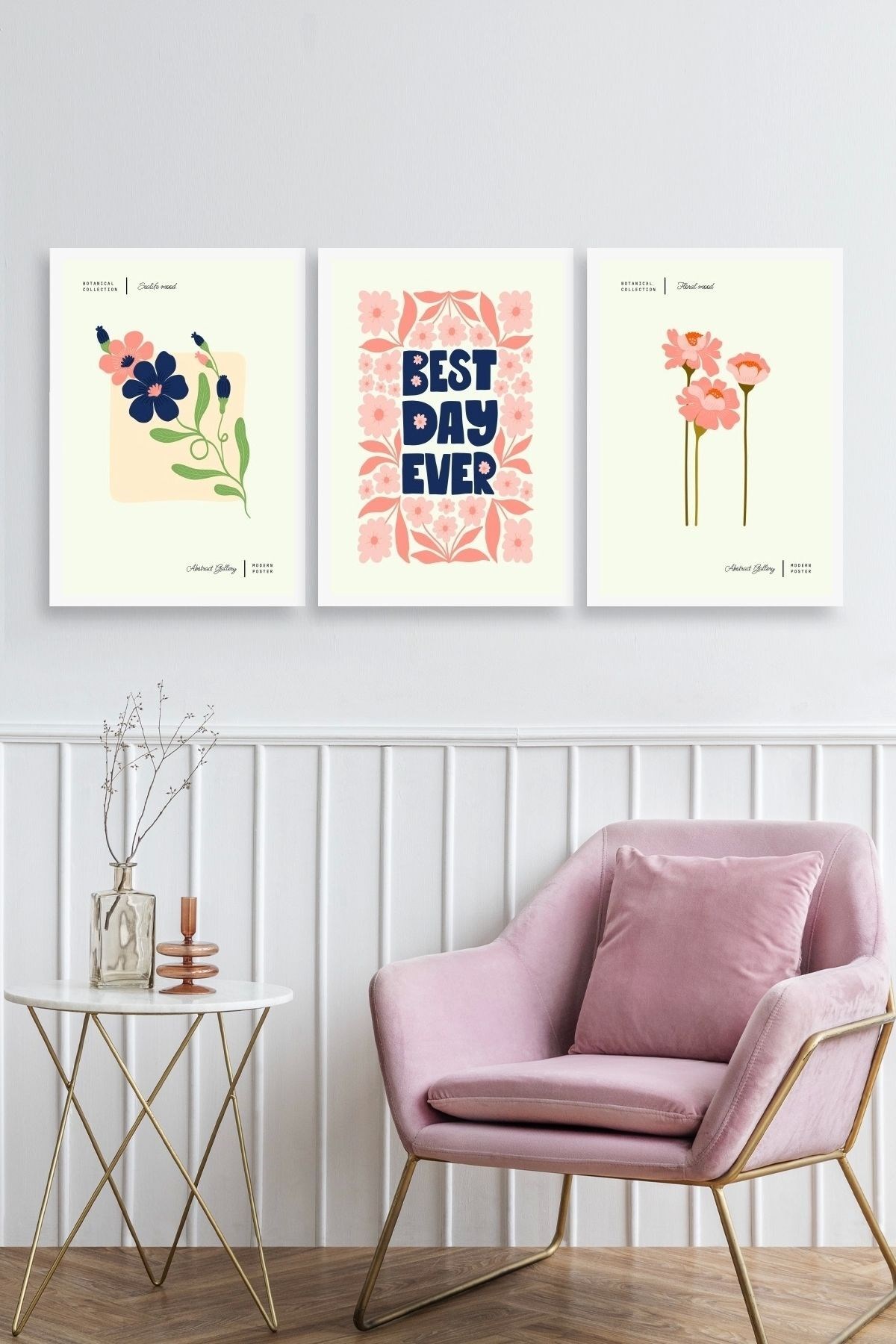 Soyut Üçlü Ahşap Çerçeveli Tablo 23 x 30