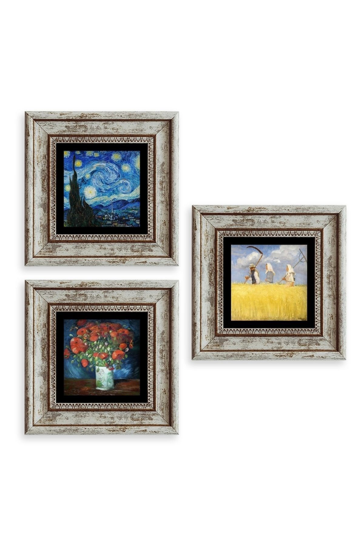 Van Gogh 3 lü Set Çerçeveli Taş Tablo 20 cm