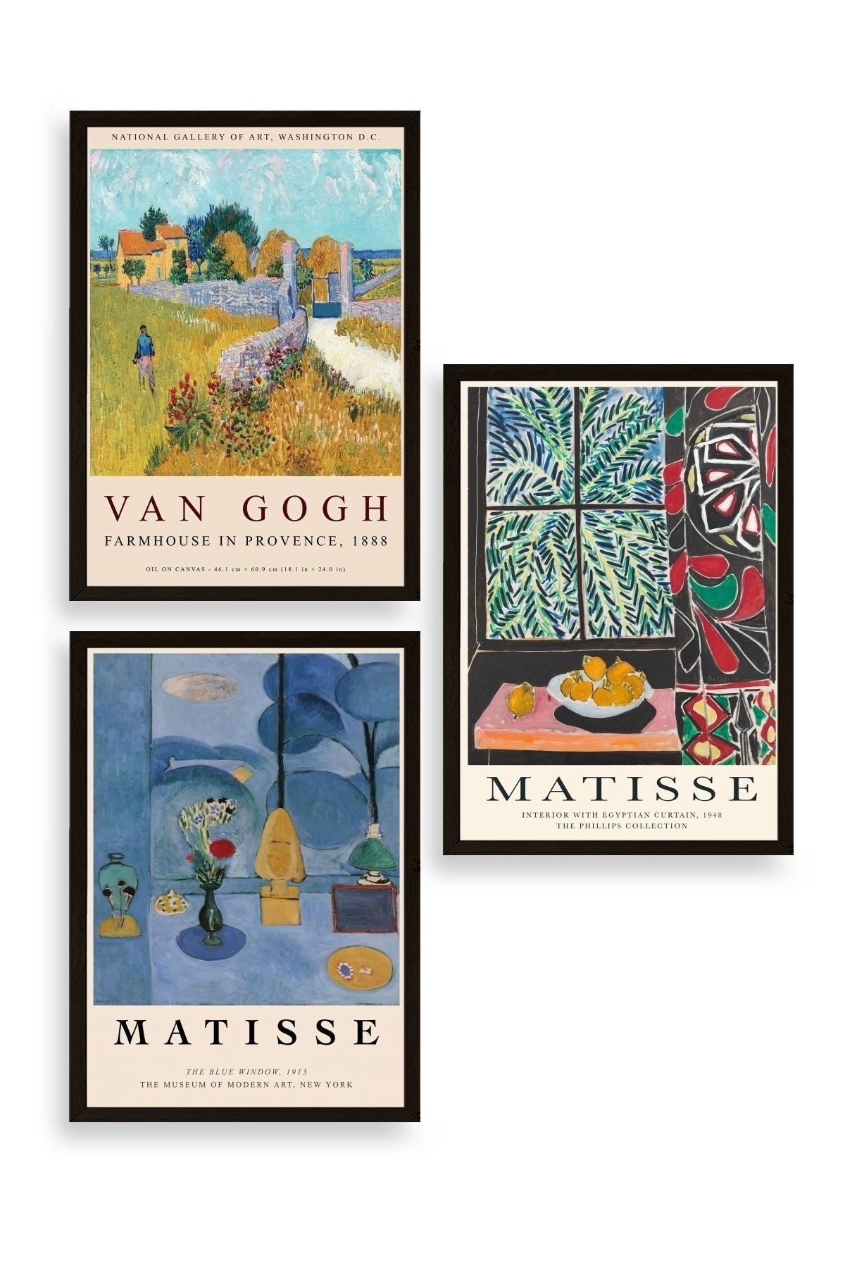 Ünlü Tablolar Üçlü Ahşap Çerçeveli Tablo 50 x 70