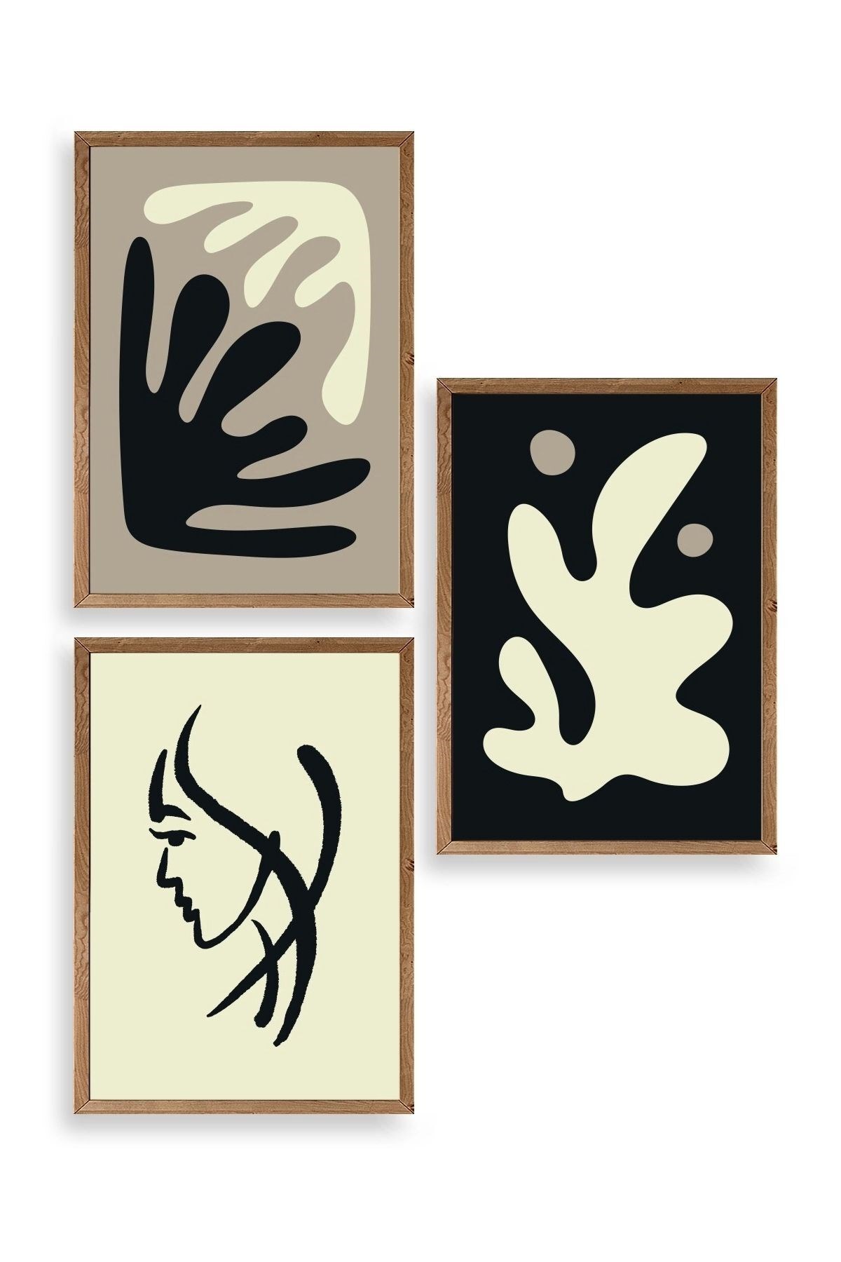 Soyut Üçlü Ahşap Çerçeveli Tablo 50 x 70