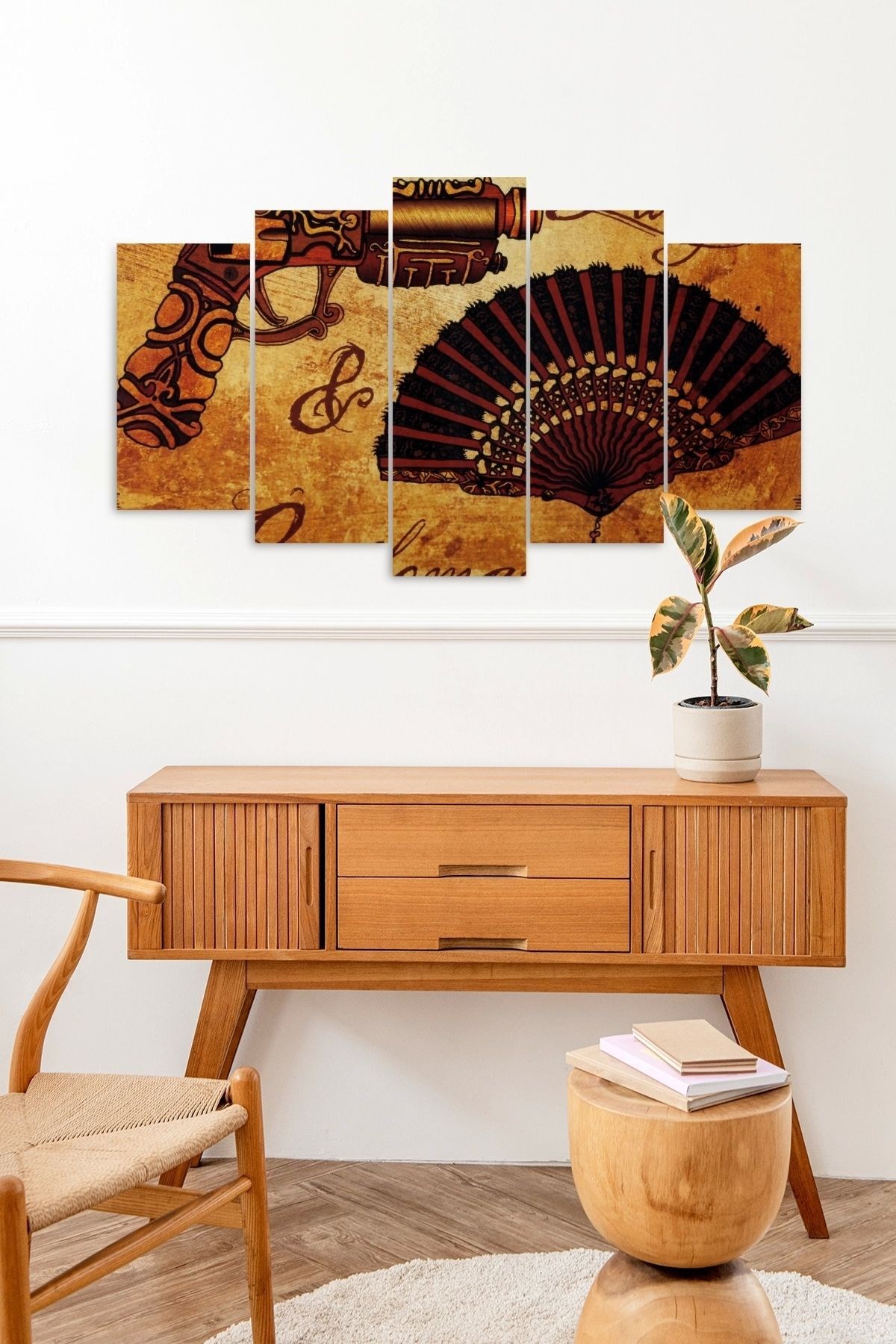 Silah ve Yelpaze 5 Parçalı Mdf Tablo 60 x 100