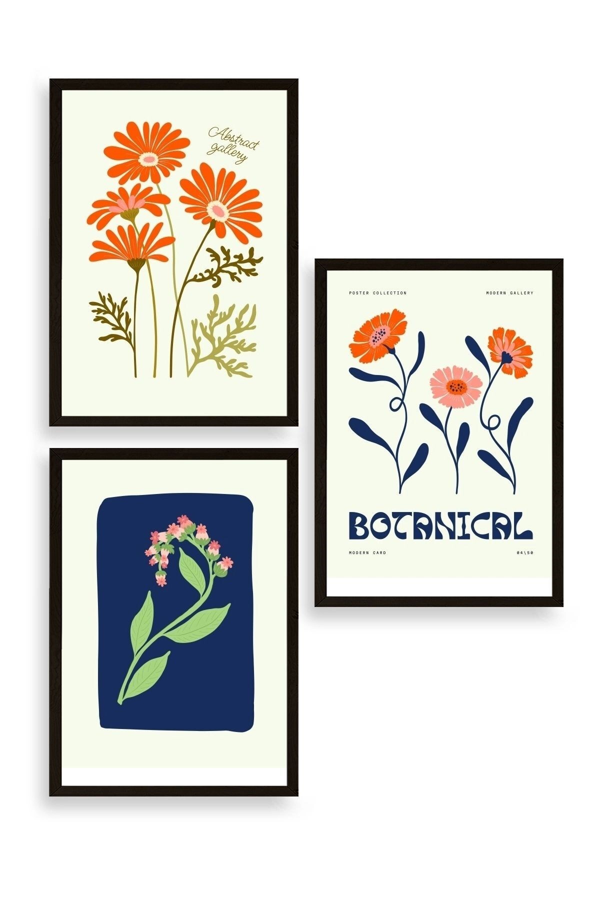 Botanik Üçlü Ahşap Çerçeveli Tablo 50 x 70