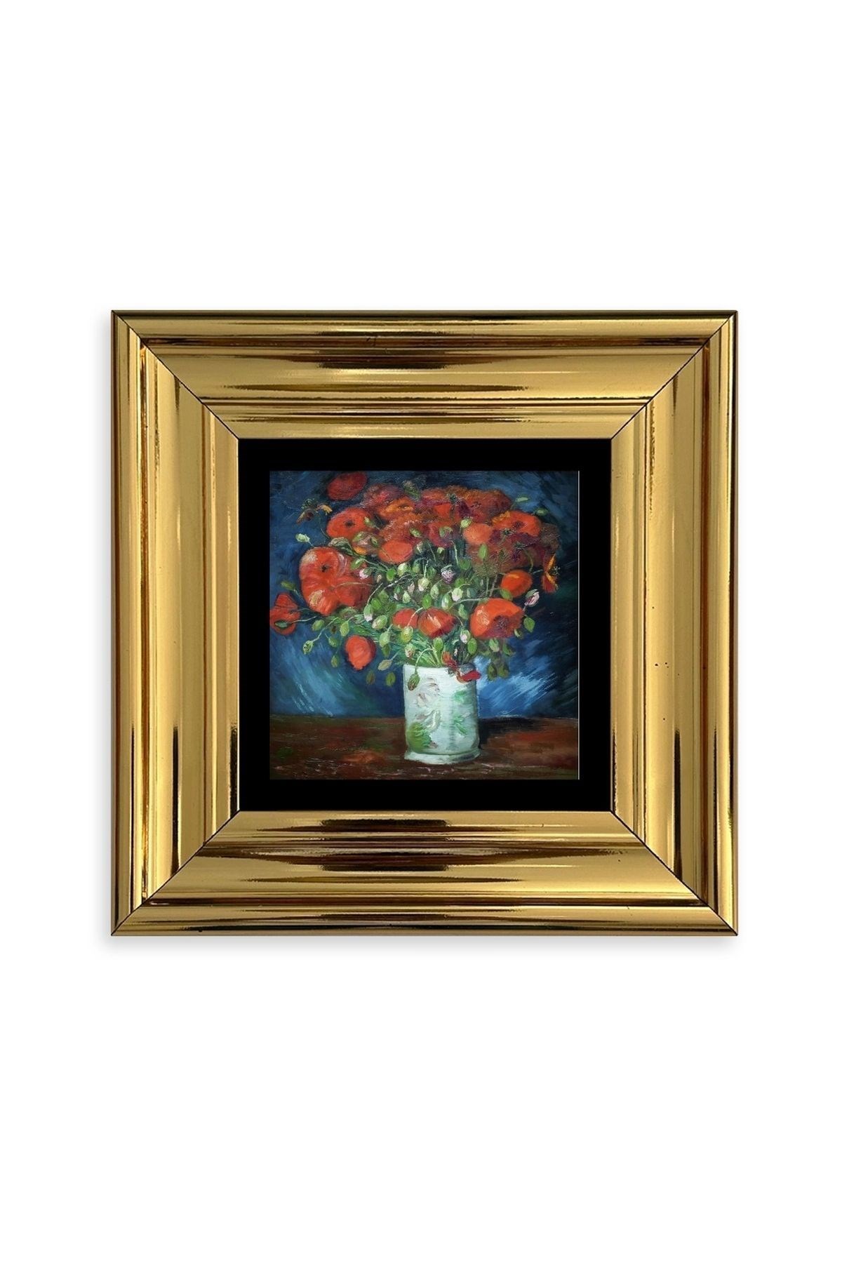 Van Gogh Çiçekli Vazo Çerçeveli Taş Tablo 20 cm