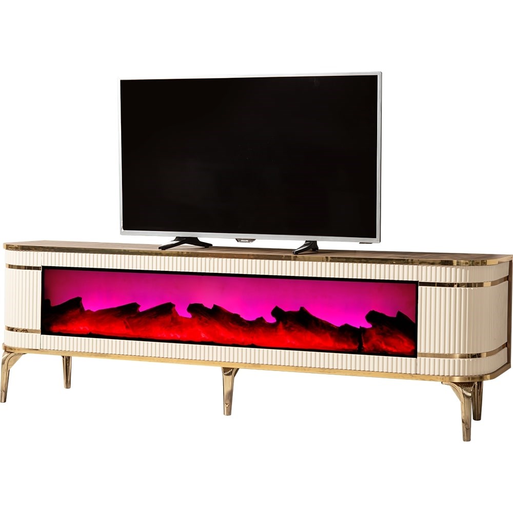 Heatwave Krem Ceviz TV Ünitesi - 180 cm - Şömine Efektli, Bluetooth Ses Sistemli, Uzaktan Kumandalı