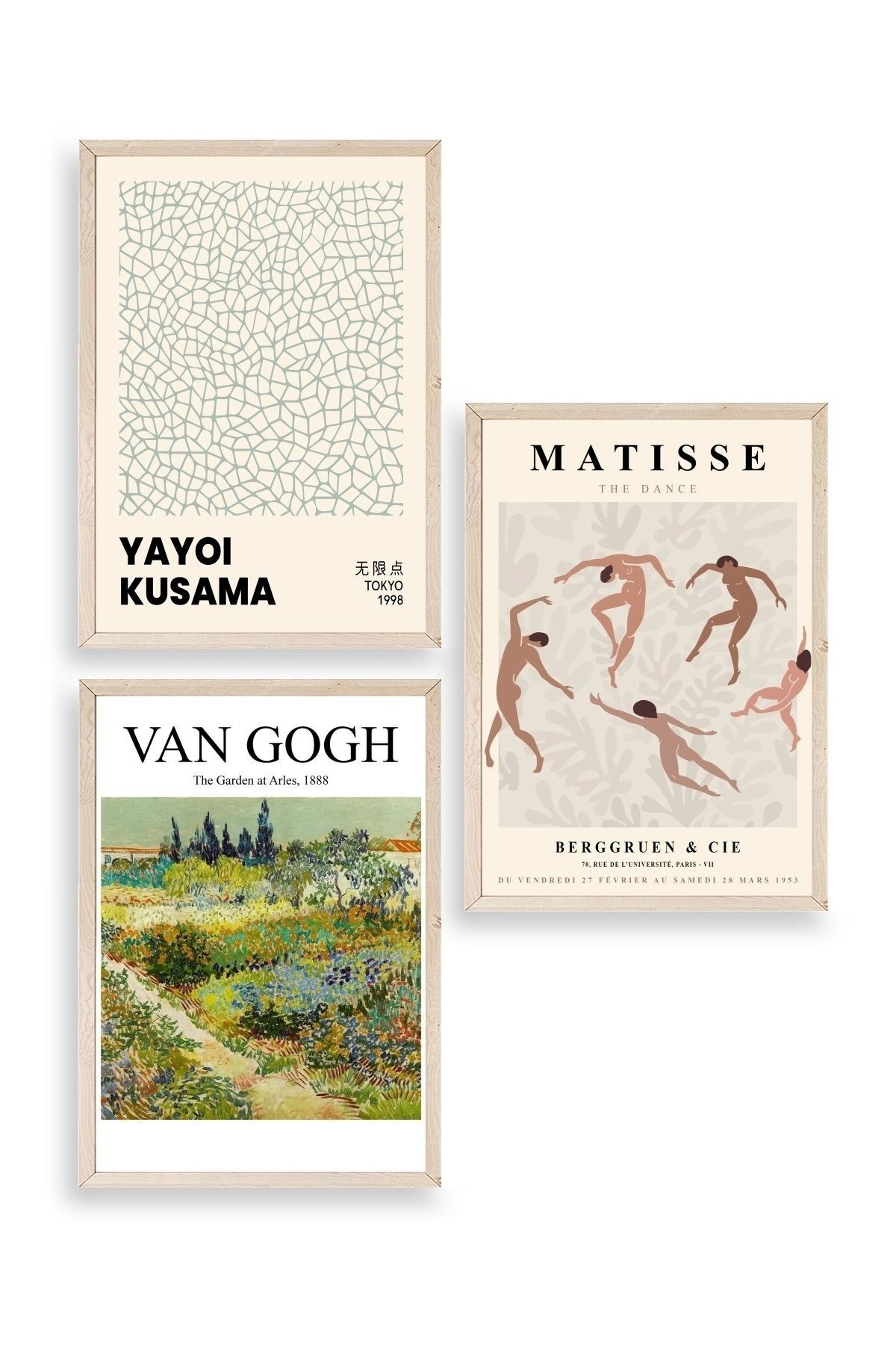 Ünlü Tablolar Üçlü Ahşap Çerçeveli Tablo 50 x 70