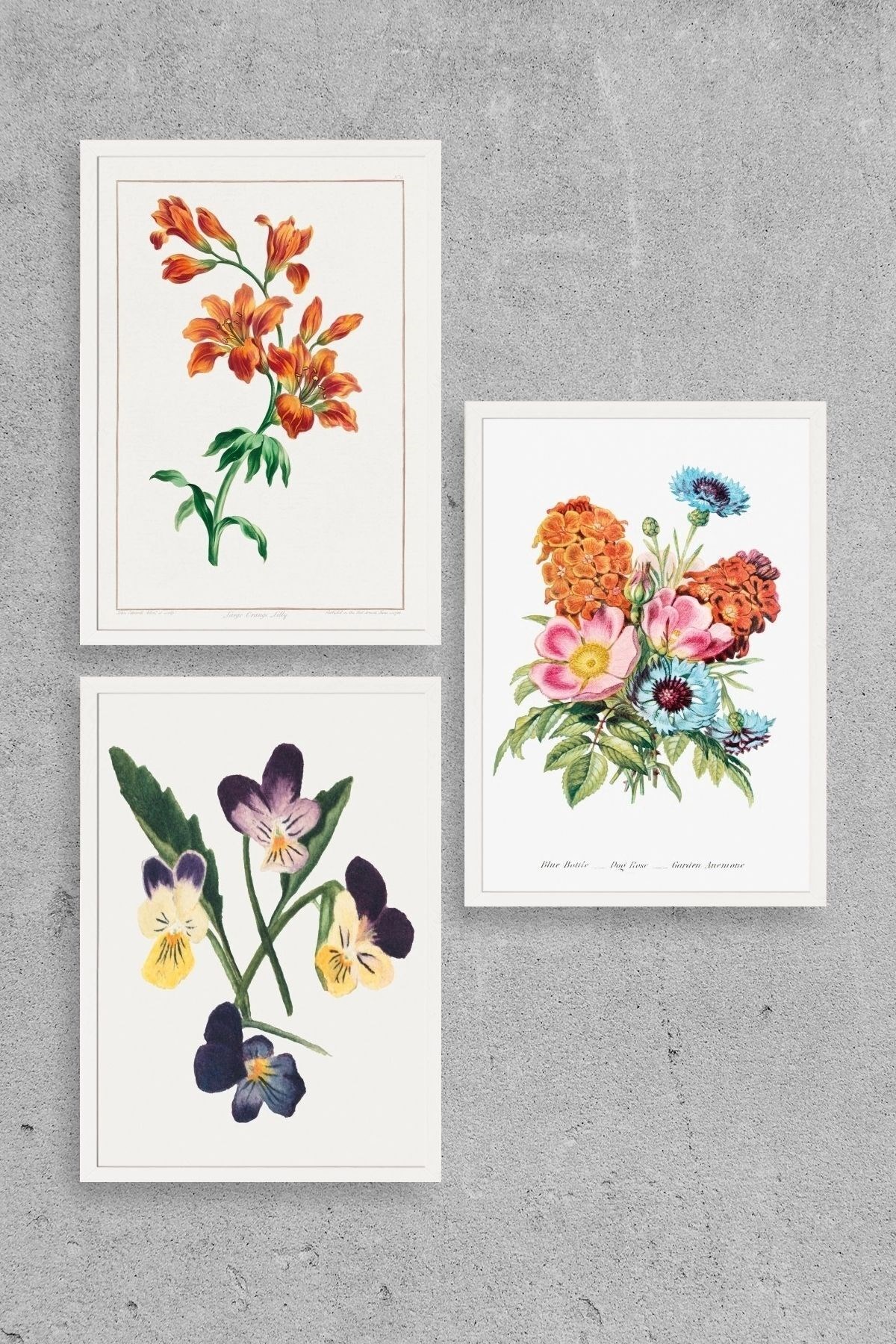 Çiçek Üçlü Ahşap Çerçeveli Tablo 40 x 60