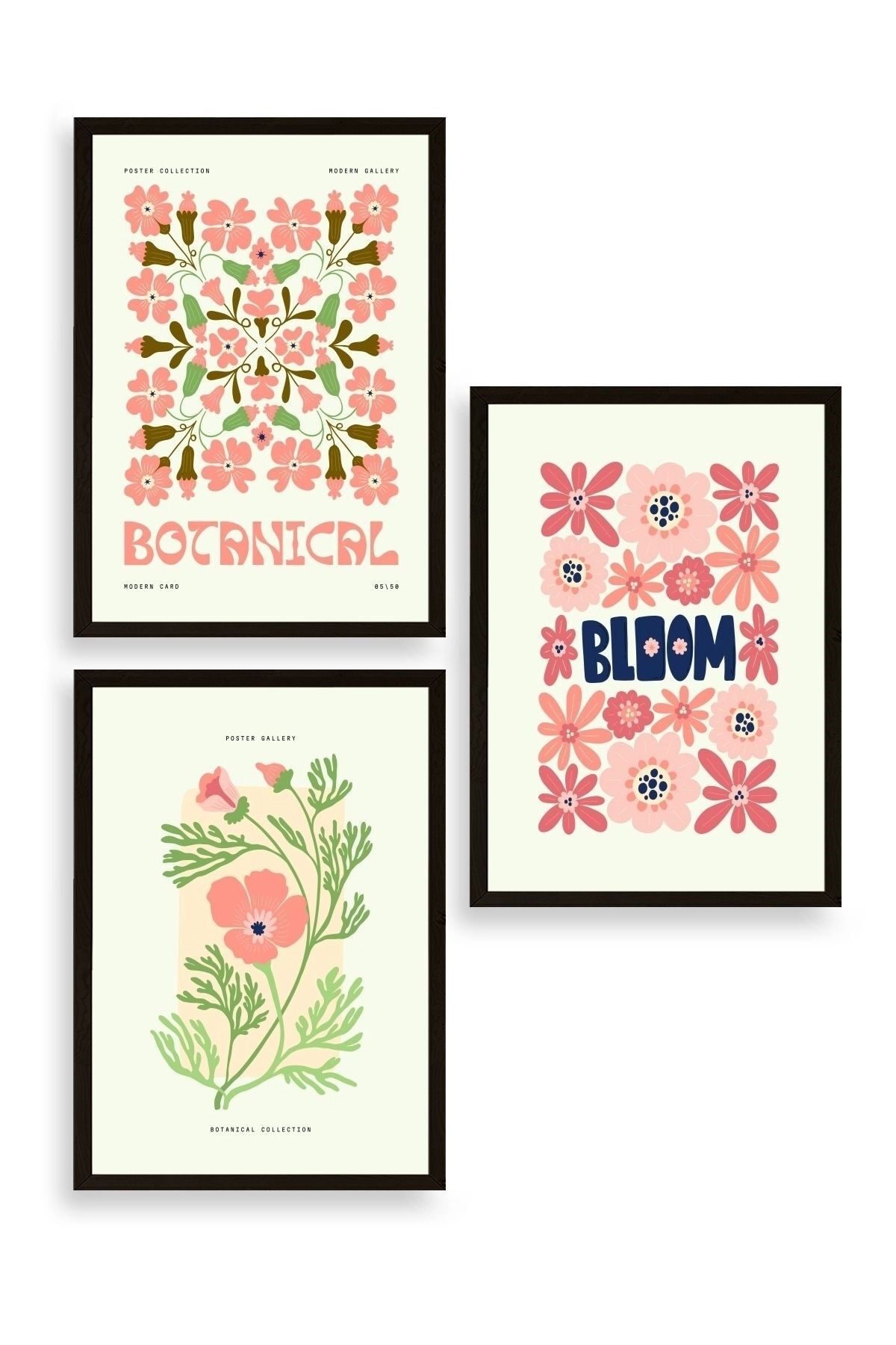 Botanik Üçlü Ahşap Çerçeveli Tablo 23 x 30