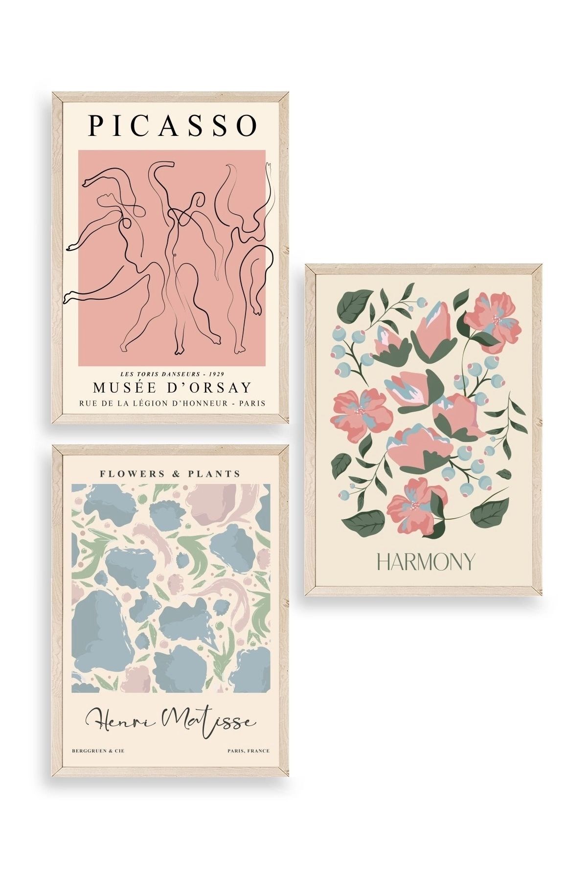 Ünlü Tablolar Üçlü Ahşap Çerçeveli Tablo 40 x 60