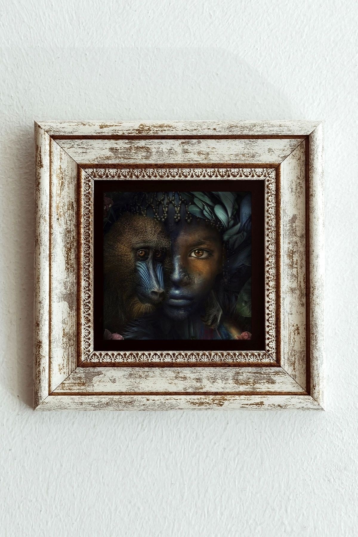 Afrikalı Kadın Çerçeveli Taş Tablo , Çerçeveli Taş Duvar Dekoru-enkcrcvtbl-00192 20 cm