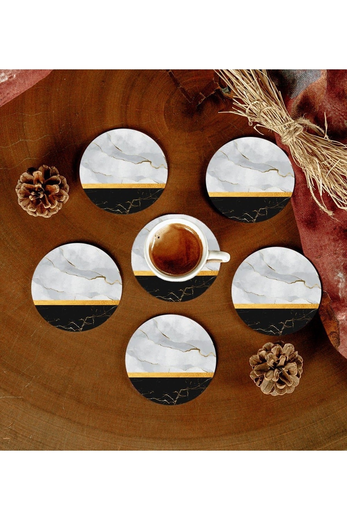 6 Adet Desenli Mdf Bardak Altlığı