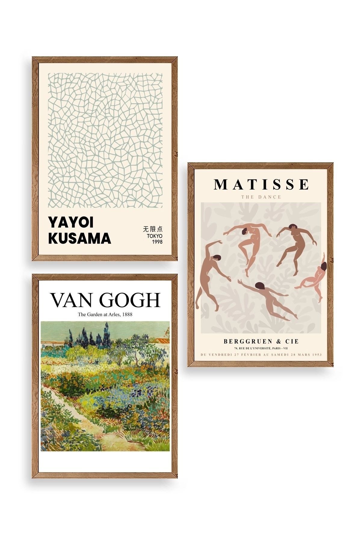 Ünlü Tablolar Üçlü Ahşap Çerçeveli Tablo 40 x 60