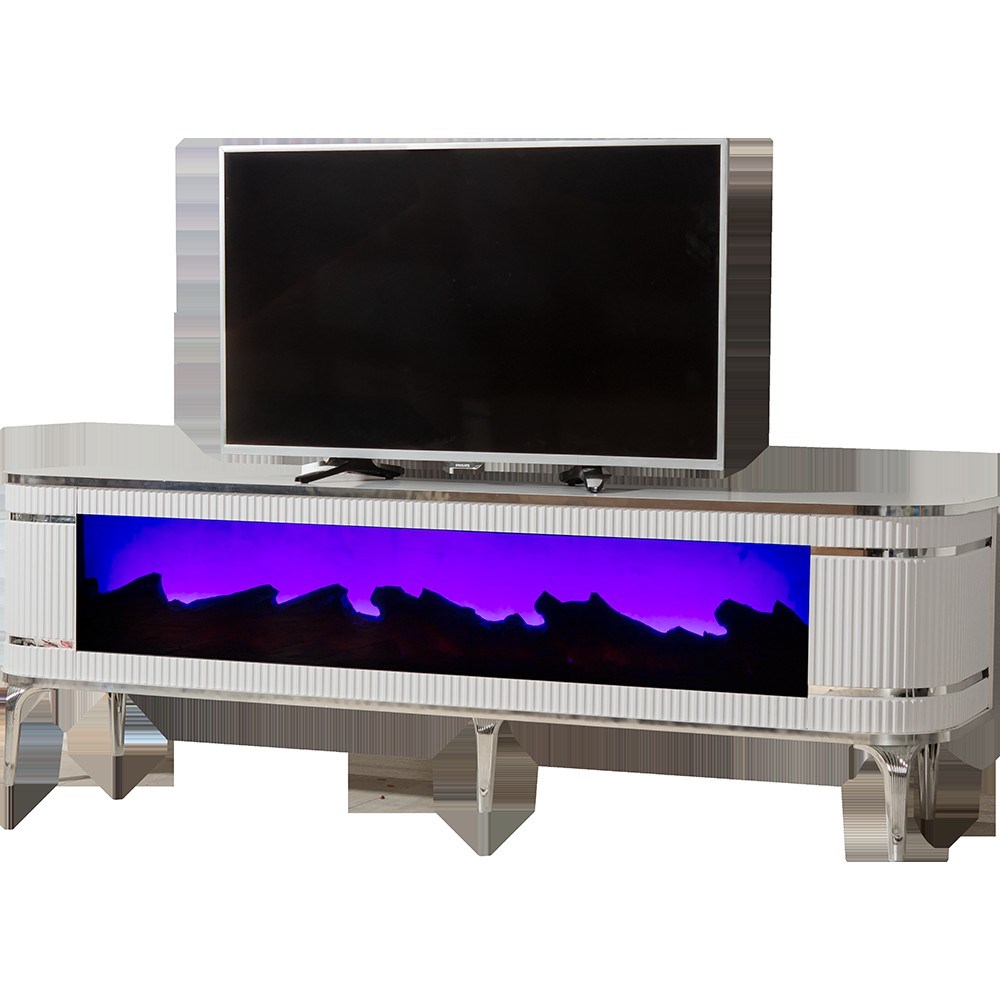 Heatwave Beyaz TV Ünitesi - 180 cm - Şömineli - Bluetooth Ses Sistemli & Kumandalı - LED Işıklı