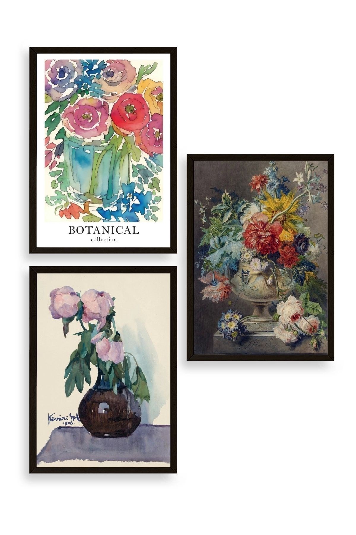 Çiçek Üçlü Ahşap Çerçeveli Tablo 50 x 70