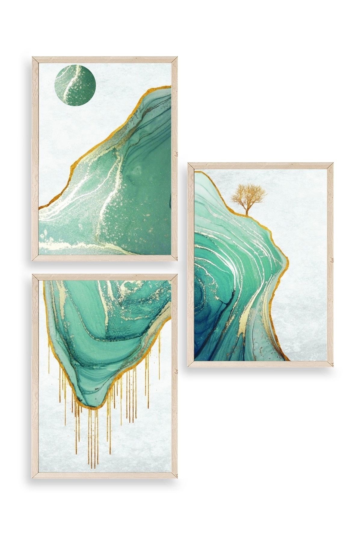 Manzara Üçlü Ahşap Çerçeveli Tablo 17 x 23