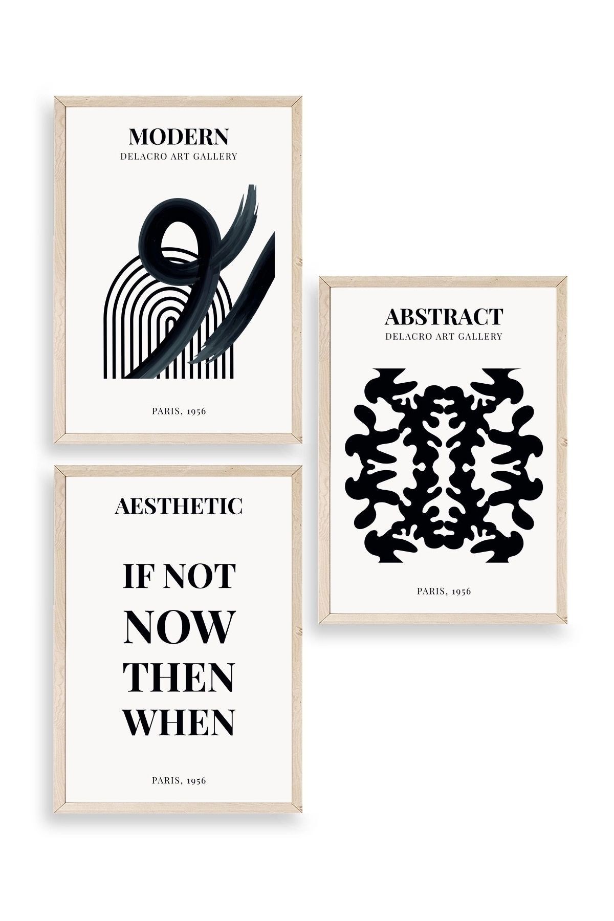 Modern Üçlü Ahşap Çerçeveli Tablo 23 x 30