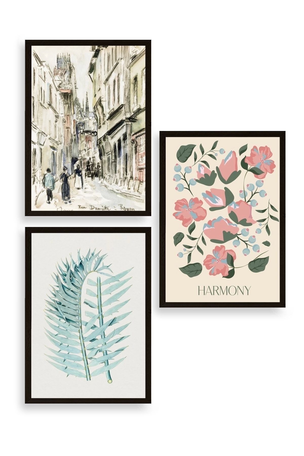 Harmony Üçlü Ahşap Çerçeveli Tablo 30 x 40