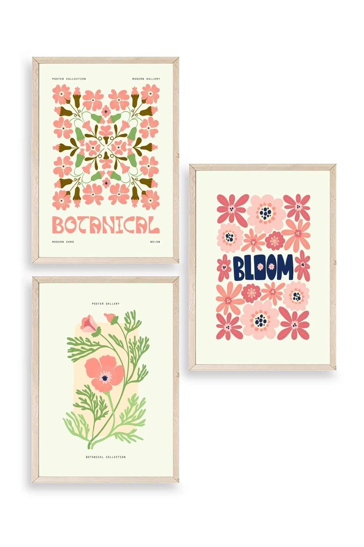 Botanik Üçlü Ahşap Çerçeveli Tablo 50 x 70