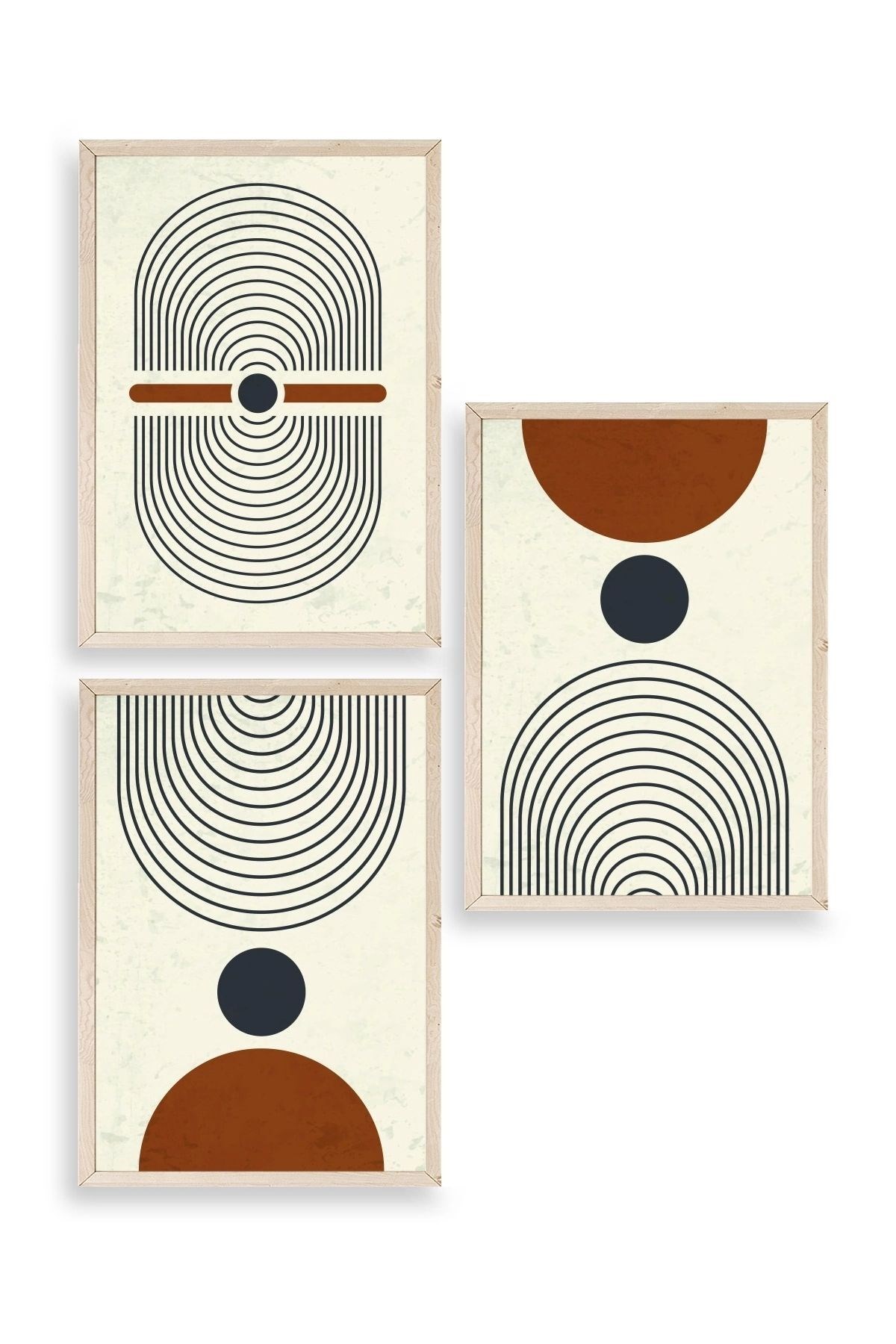 Rahatlatıcı Şekiller Üçlü Ahşap Çerçeveli Tablo 50 x 70