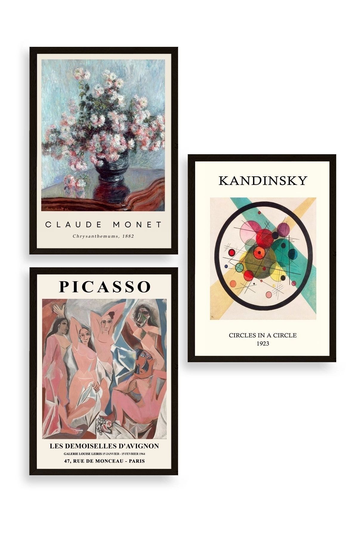 Ünlü Tablolar Üçlü Ahşap Çerçeveli Tablo 40 x 60