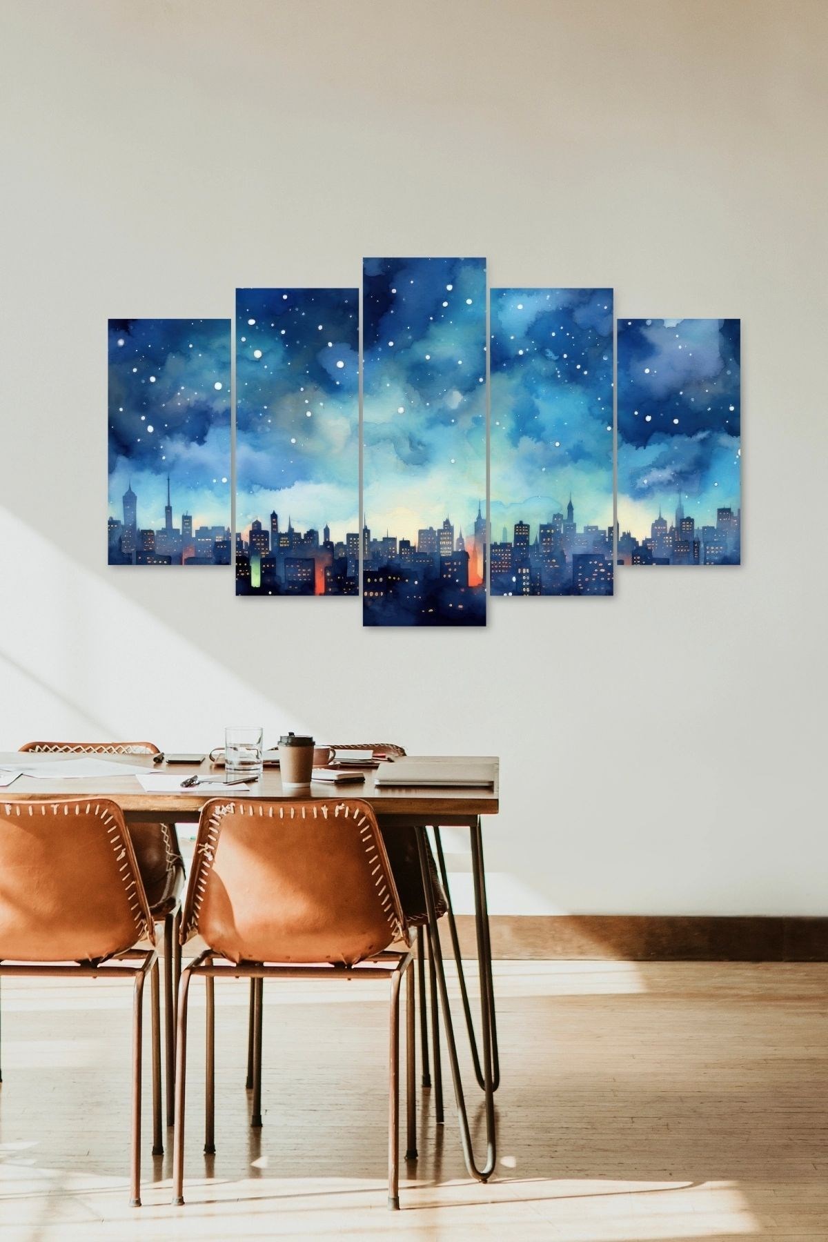 Gece Manzarası 5 Parçalı Mdf Tablo 60 x 100