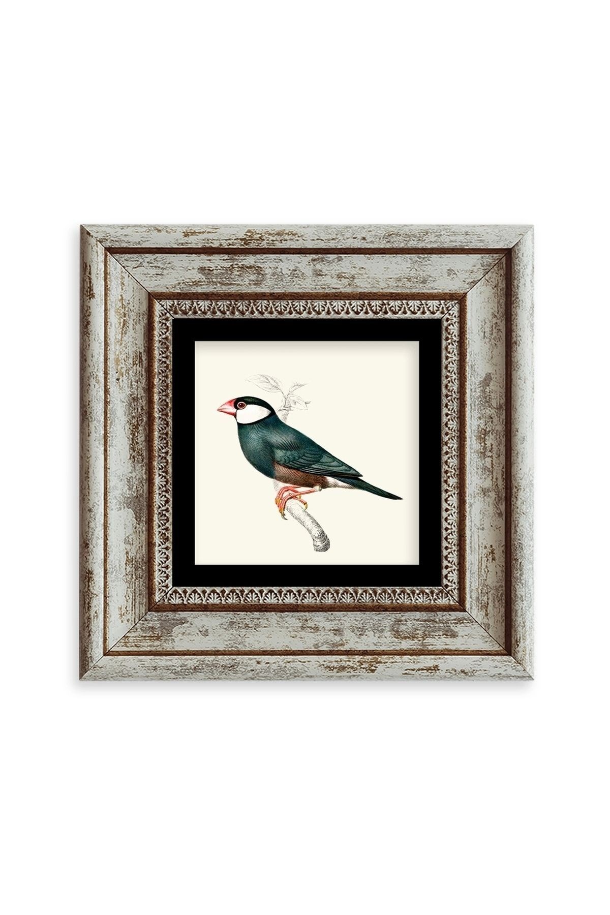 Yeşil Kuş Çerçeveli Taş Tablo 20 cm