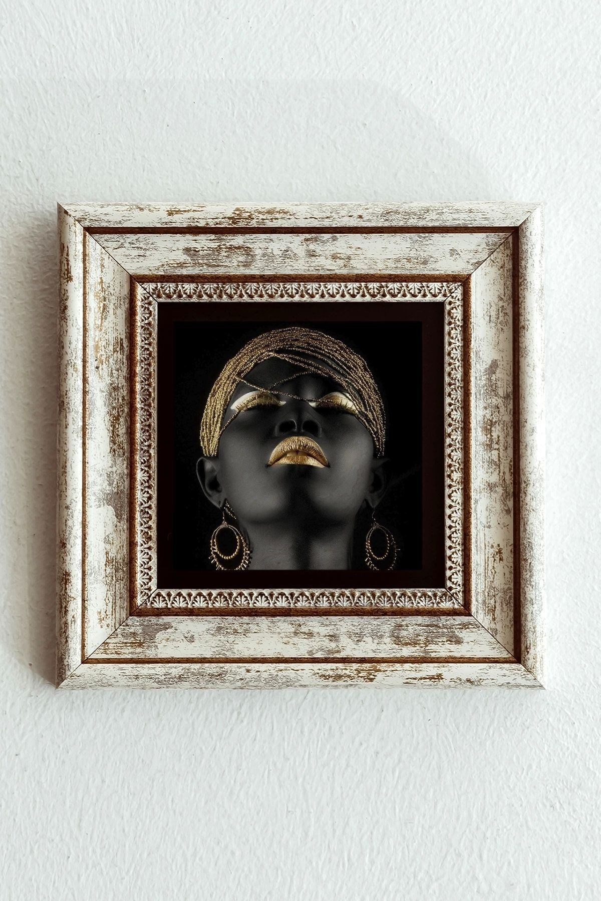 Afrikalı Kadın Çerçeveli Taş Tablo , Çerçeveli Taş Duvar Dekoru-enkcrcvtbl-00149 20 cm