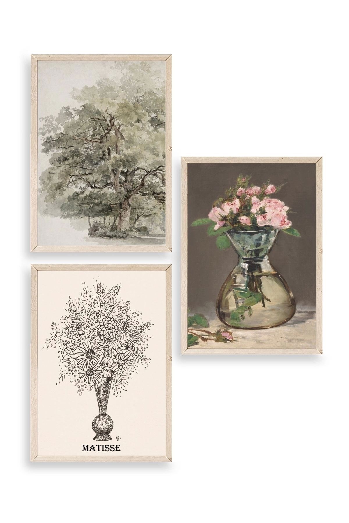 Matisse Üçlü Ahşap Çerçeveli Tablo 23 x 30